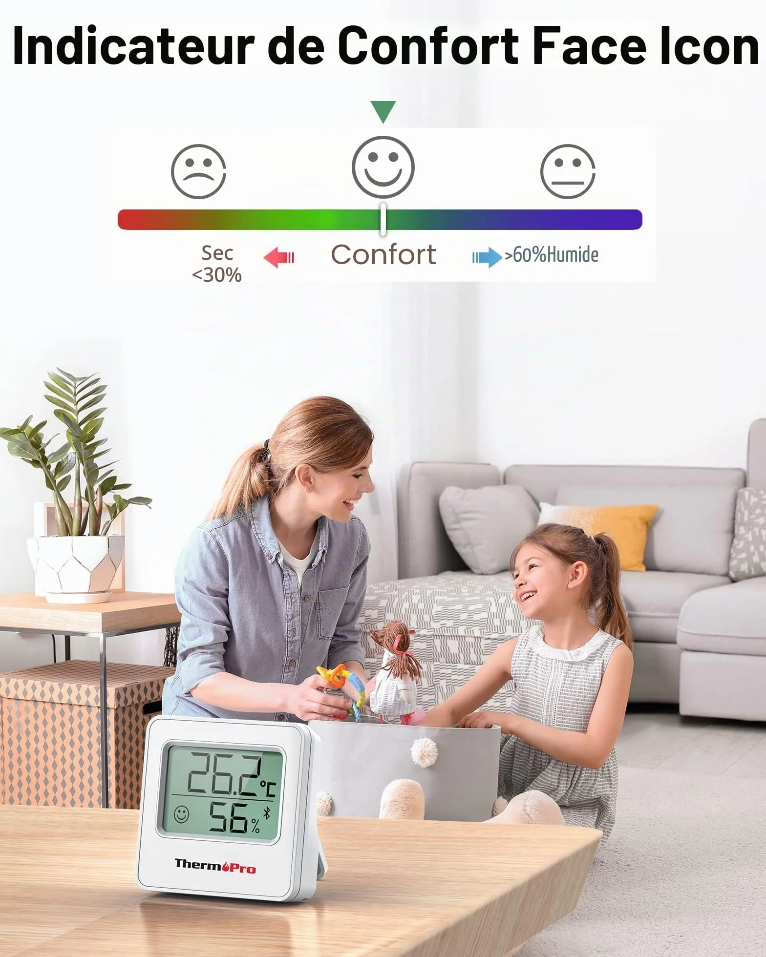 Thermopro TempPro TP357 3 Pièces Hygromètre Intérieur Connecté Bluetooth Thermomètre Intérieur