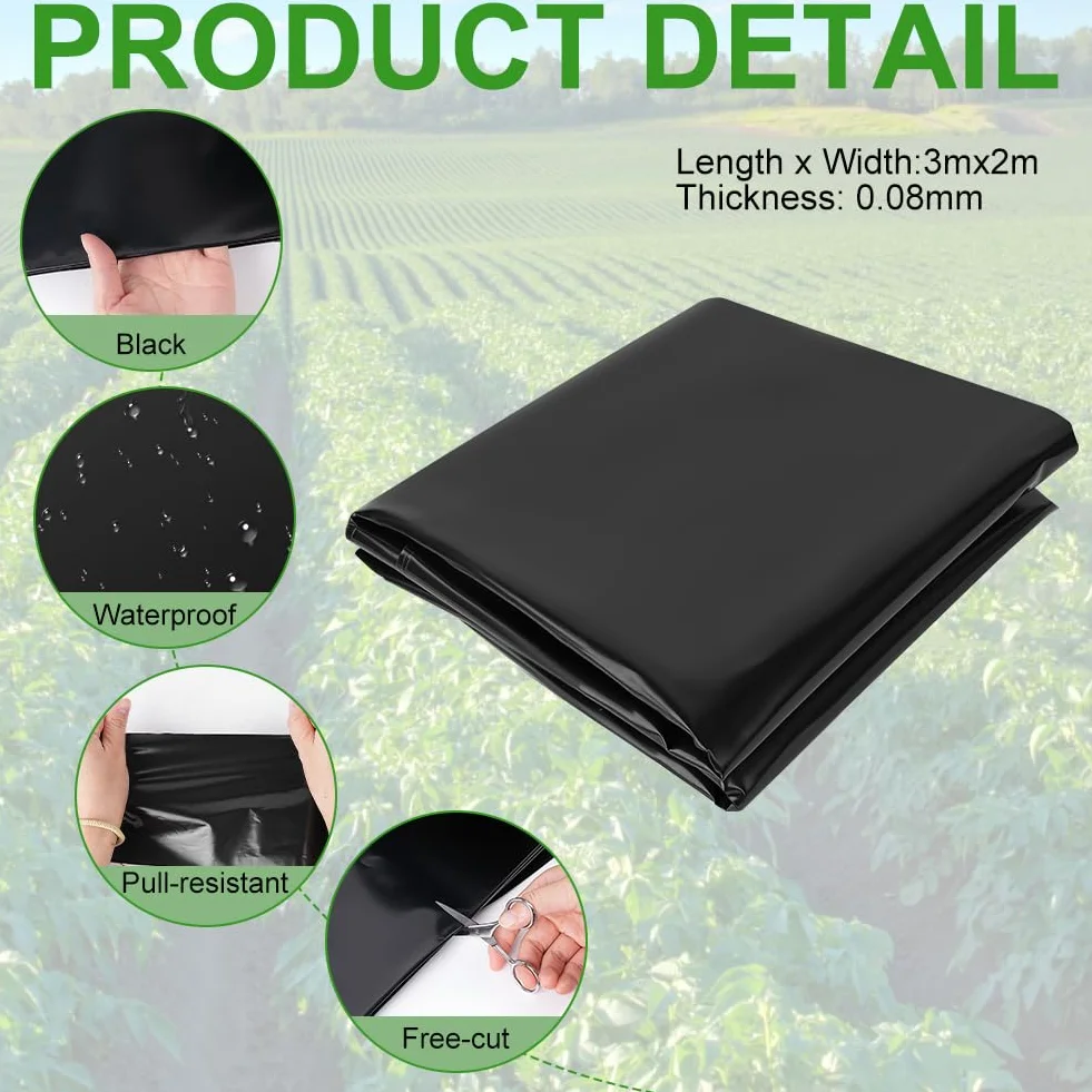 2MX3M Bâche en Polyéthylène Noir, Bâche pour Serre Noir en Polyéthylène, Résistant Couverture de Polytunnel, Membrane Horticol pour Jardinage, Isolation des Bâtiments et Tapis de Sol(80Mu/580G)