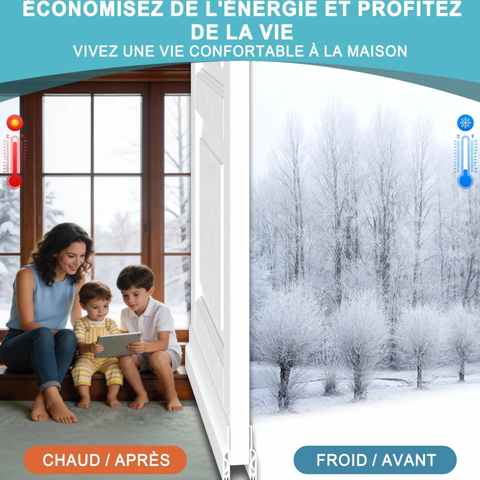 Bas de porte anti-courant d'air étanchéité boudin isolant Blanc 1M