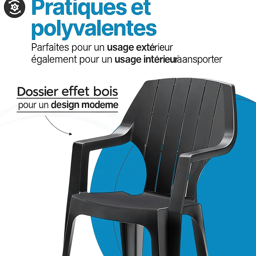 Tomaino - Ensemble de chaises de Jardin empilables en Plastique -Chaise d'extérieur en Plastique Effet Bois (Noir)