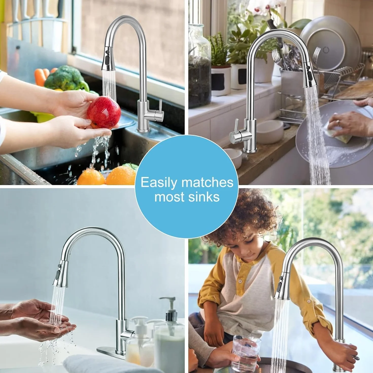 Robinet Cuisine avec Douchette Extensible Mitigeur Acier Inoxydable Rotatif 360° 3 Modes Réglage Débit