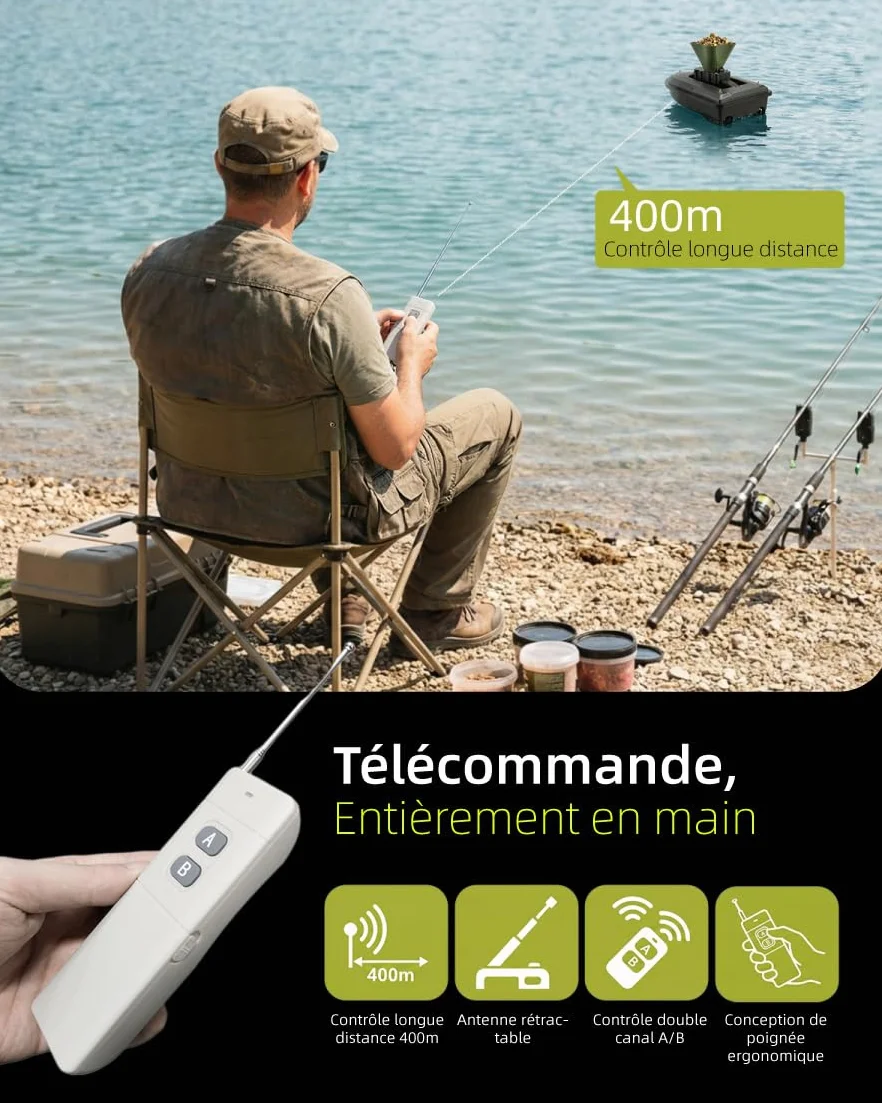 Éparpilleur d'Appâts Rotatif pour Bateau Amorceur, Diamètre 8m, Accessoire Pêche Carpe