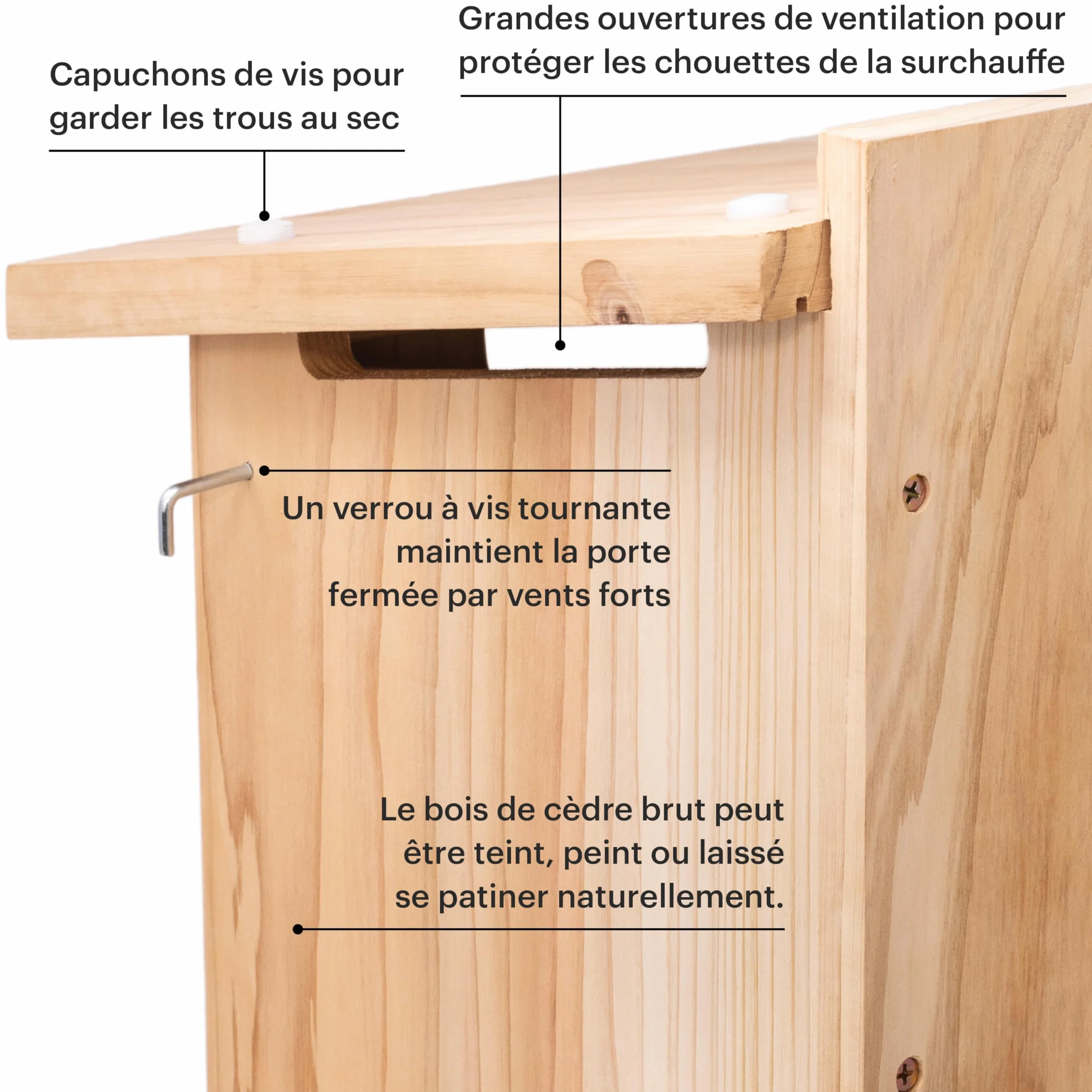 WHITEHORSE Grande Maison pour Chouettes en Bois de Cèdre 41 x 30 x 28 cm