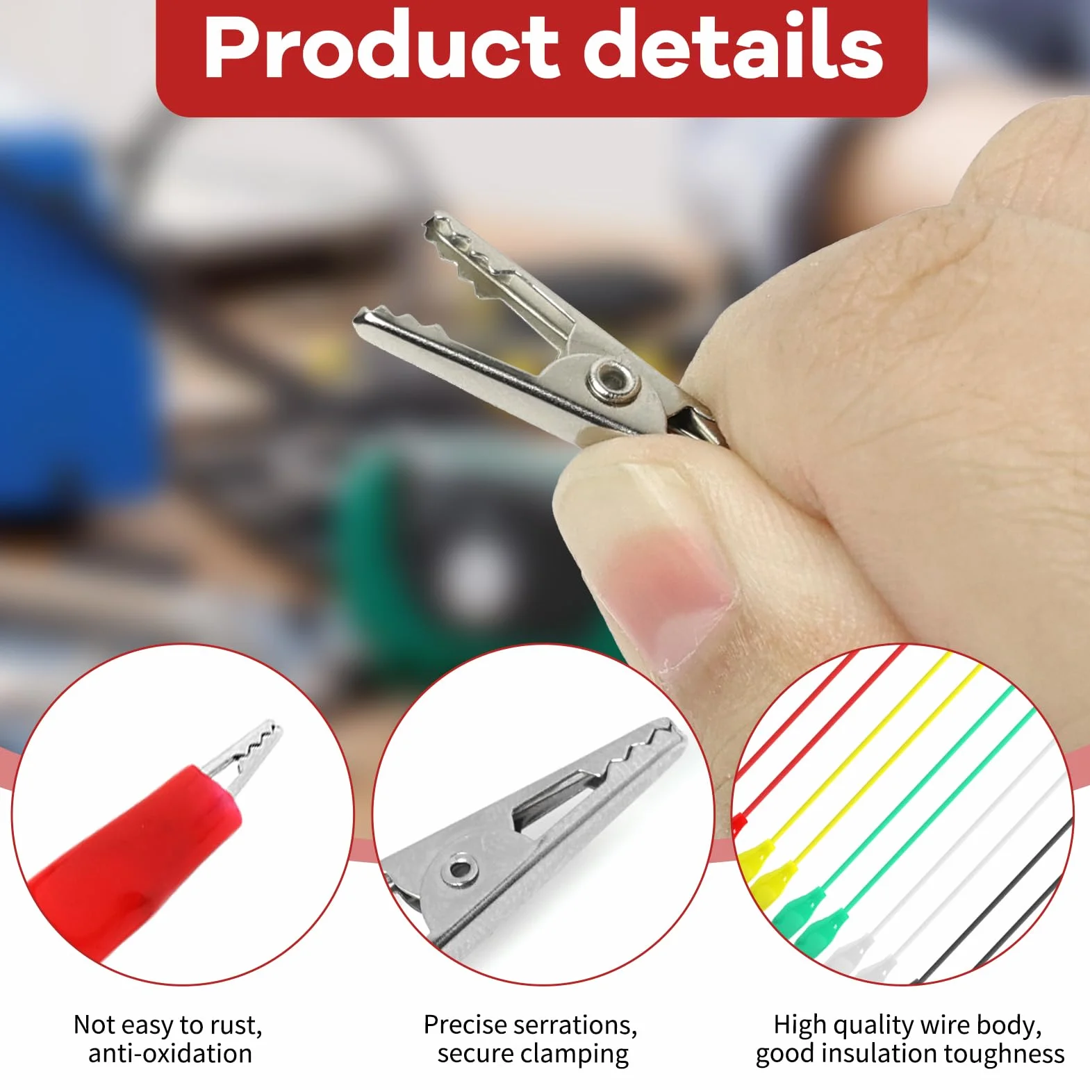 Pince Crocodile Test 10PC Câble Mesure Double Extrémité Isolé Clips Multimètre