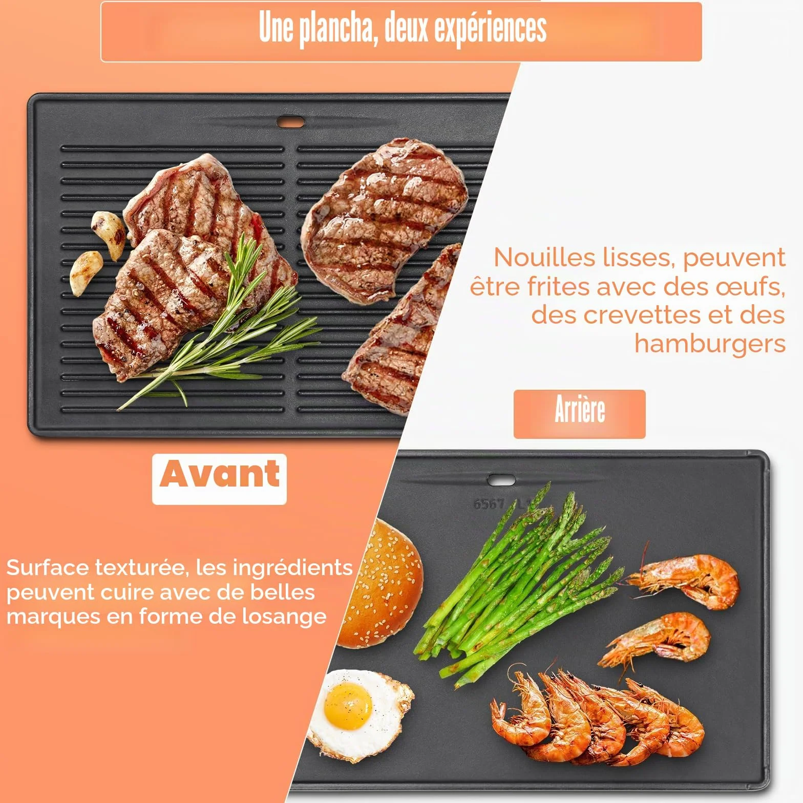 Denmay Plaque de cuisson en fonte 41,5 x 27,5 cm pour barbecue au charbon de bois