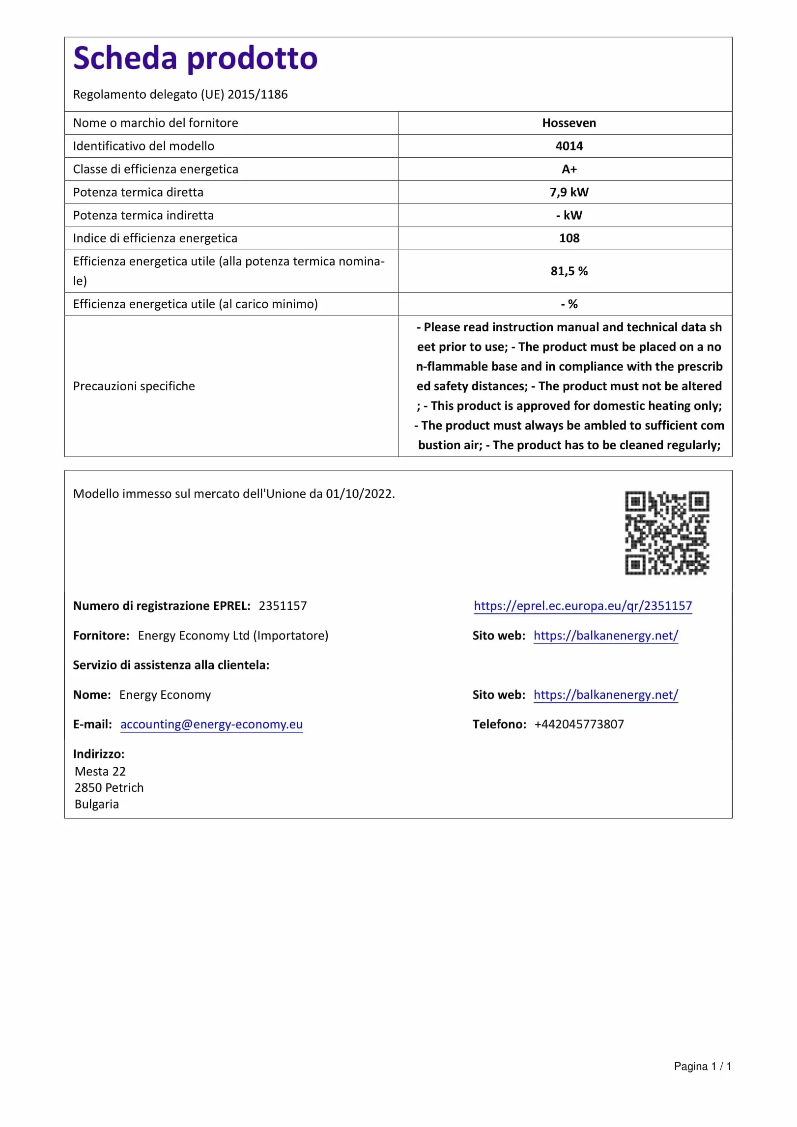 BALKAN ENERGY Cuisinière à Bois 4014 7.9kW