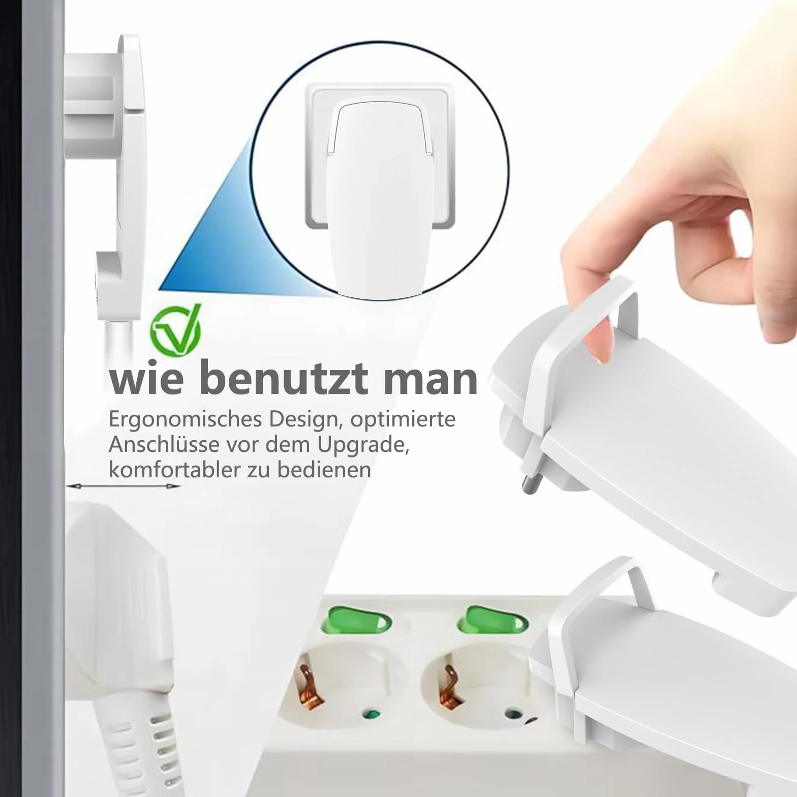 Prise Extra Plate Blanche 2 Pièces Schuko IP20 250V 16A avec Poignée Rabattable