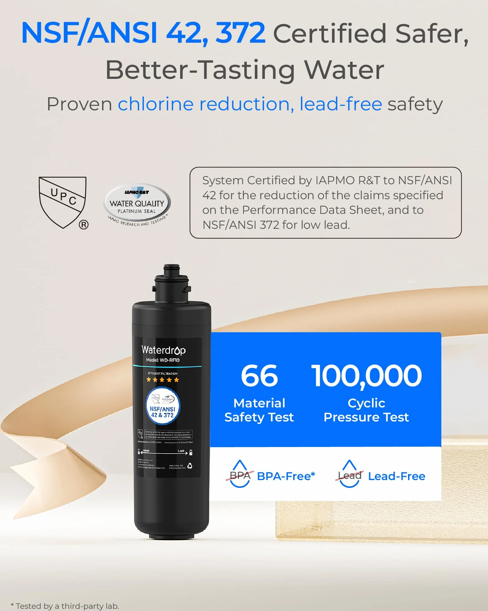 Waterdrop WD-RF10 Filtre à Eau, NSF/ANSI 42 Certifié, 30000 Litres, Remplacement pour Évier
