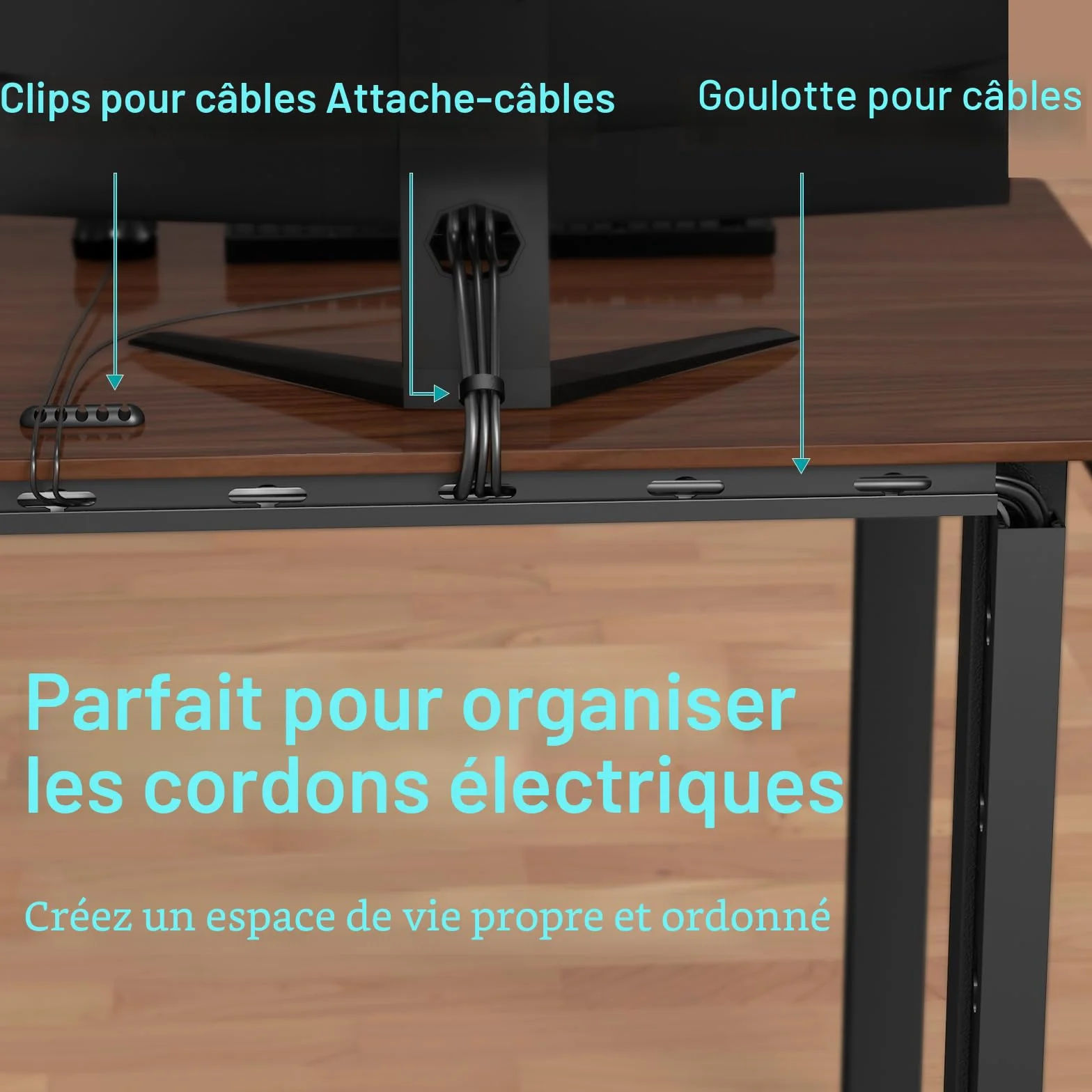 Kit de Goulotte Passe Cable Magnétique 4PCS 3.5x3x40cm Noir pour Bureau de Jeu et Télévision