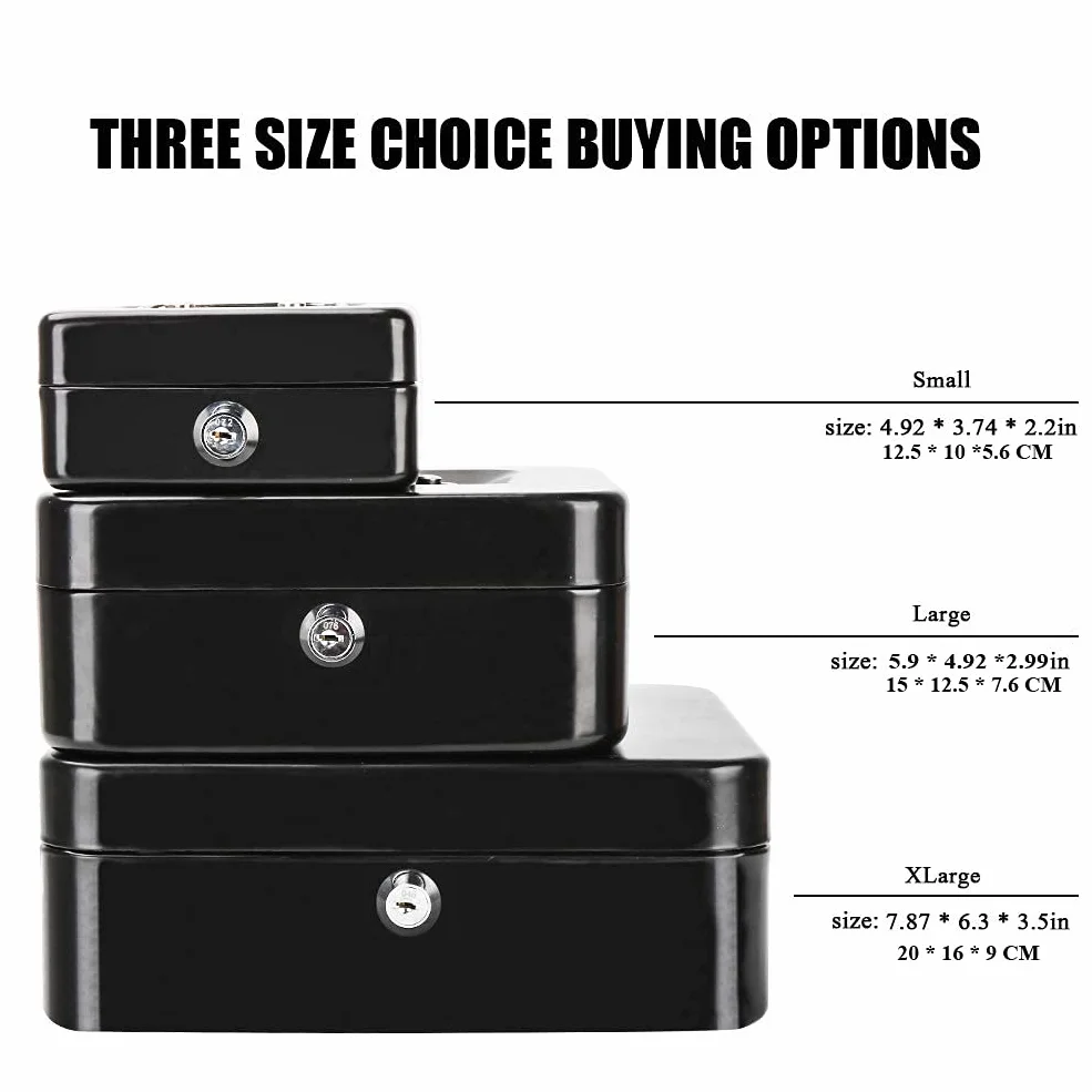 Caisse avec Serrure à clé Tirelire portative en métal Double Couche 2 clés sécurité 20*16*9cm Noir