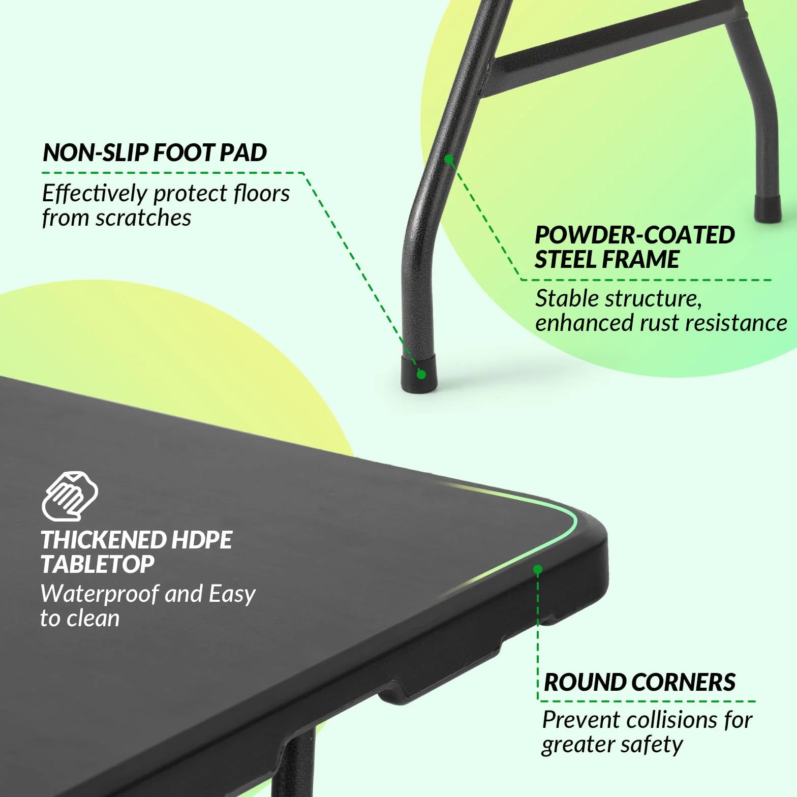 Velway Table Pliante Extérieur 180x75x73cm Camping 6-8 Personnes Noir