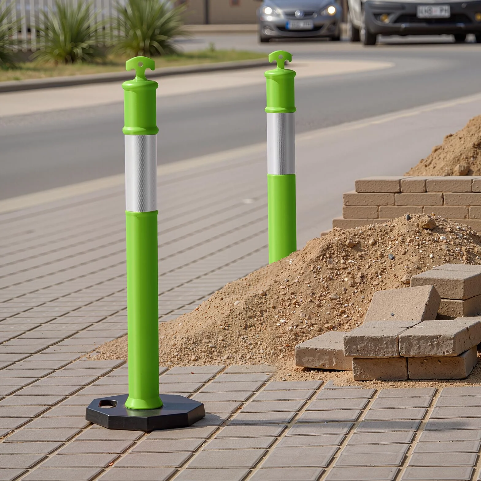 VEVOR Poteau de Signalisation 114 cm, Balise de Délimitation avec Base Lestée et Bandes Réfléchissantes, Vert