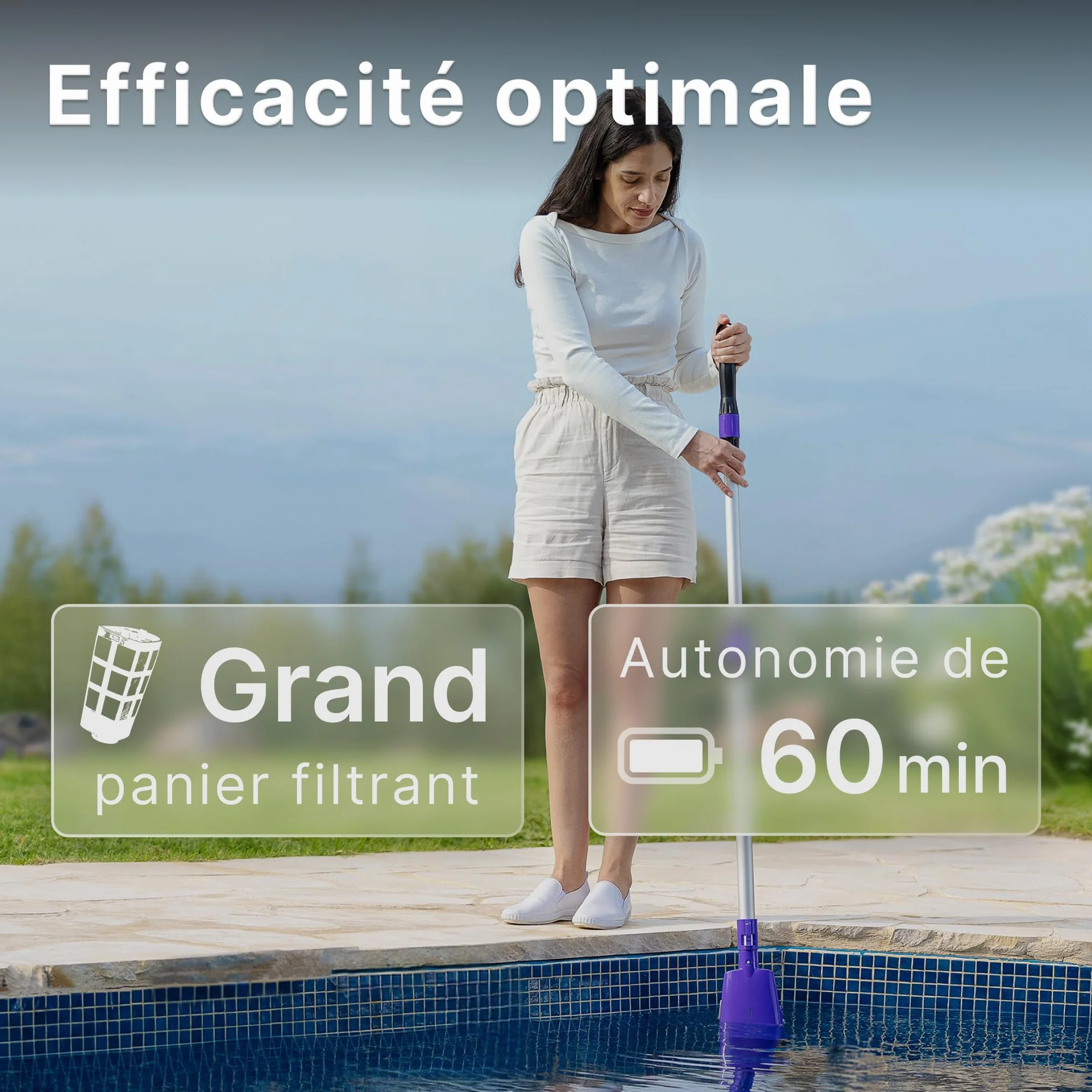 Niya AquaSweep S1 Aspirateur de Piscine sans Fil avec Manche télescopique, Aspiration puissante, Nettoyage des Coins Difficiles d’accès, Autonomie de 60 Min, pour Piscines Hors-Sol et enterrées, Spas