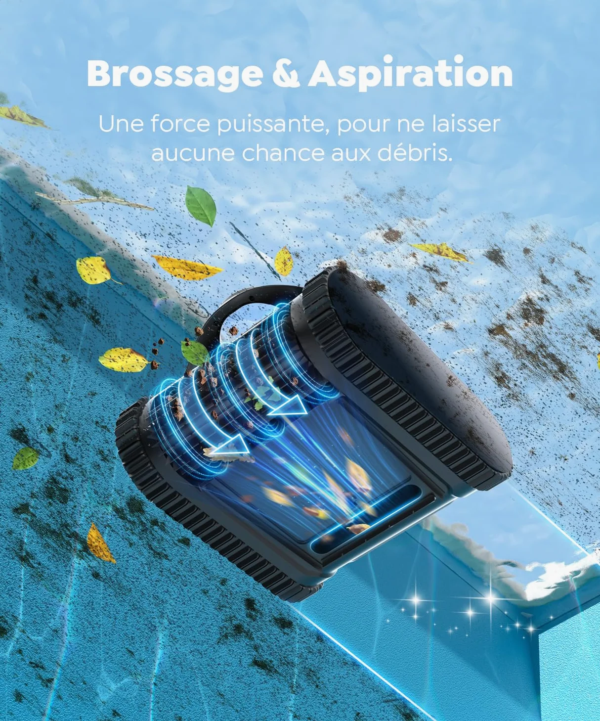 C1 Robot de Piscine Fond et Parois, Double Filtre, Robot Piscine sans Fil, 7 Modes Nettoyage, 170-180 Min d'Autonomie, Puissant Aspirateur pour Piscines jusqu'à 150 m²,Bleu Minuit