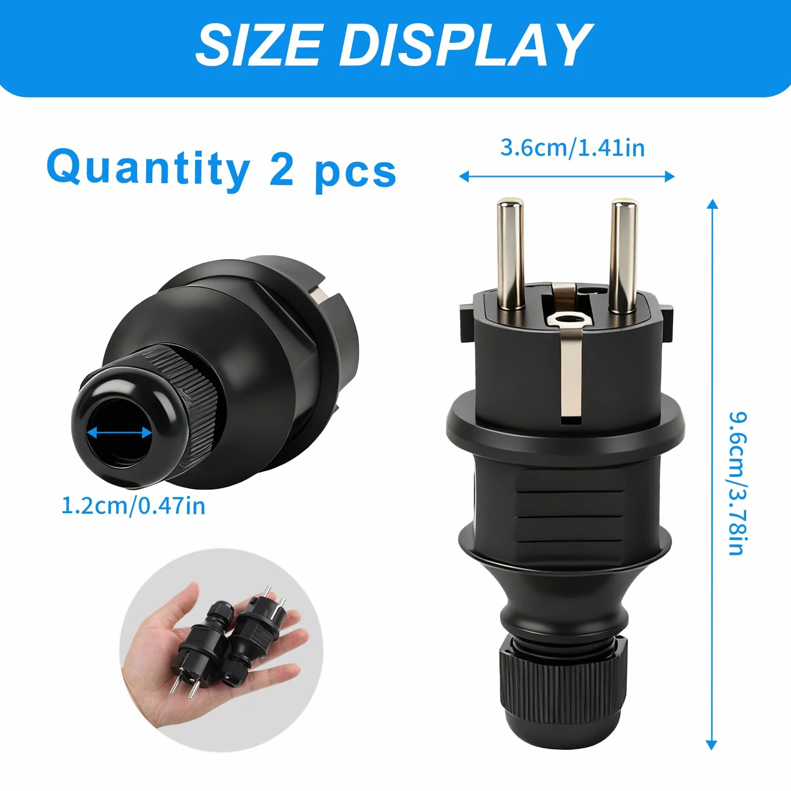 Fiches Mâles 250V 16A Prise Électrique Mâle de Sécurité avec Protection Connecteur Câbles d'Alimentation