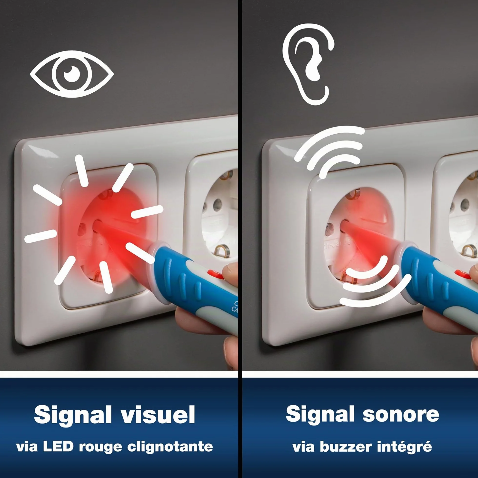 Peak Tech P 1030 Détecteur de Tension Alternative Sans Contact 50-1000 V AC Lampe LED Testeur Signal Acoustique Visuel 157x26 mm