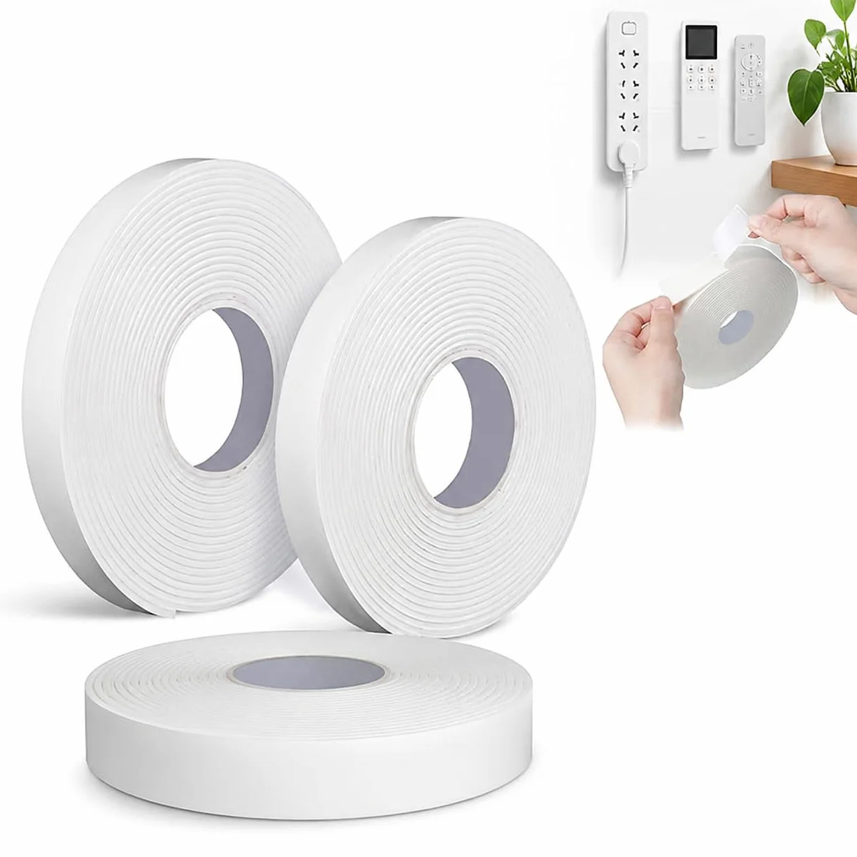Ruban Mousse Adhésif Double Face 3 Tailles Puissant Amovible Résistant à l’Eau Fixation Industrielle pour Décoration Murs Plafonds Voiture Intérieur Extérieur