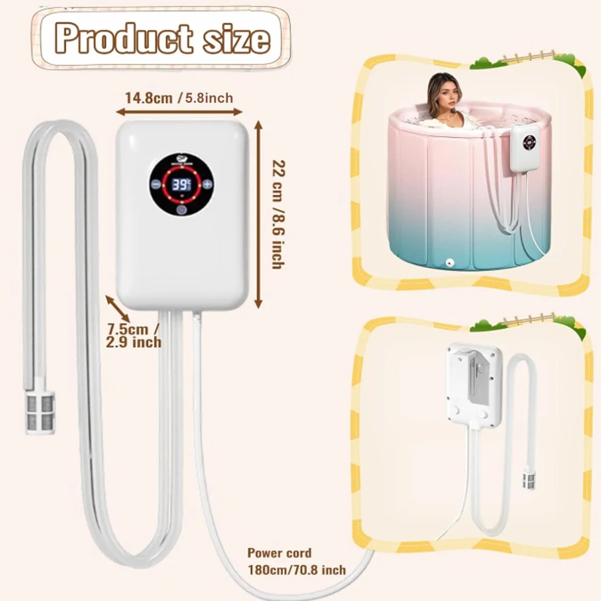 Chauffage pour Piscine Chauffe Eau, 8.6 x 5.8 x 2.9 inch Garde l'Eau Chaude