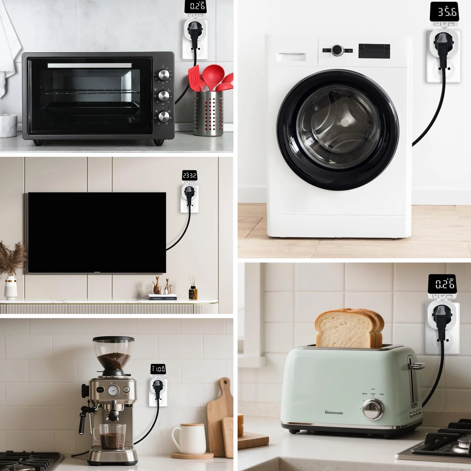 Compteur Électrique Wattmètre Prise avec LCD Rotatif 180°, 6 Modes Mesure kWh, Tension, Courant, Coût