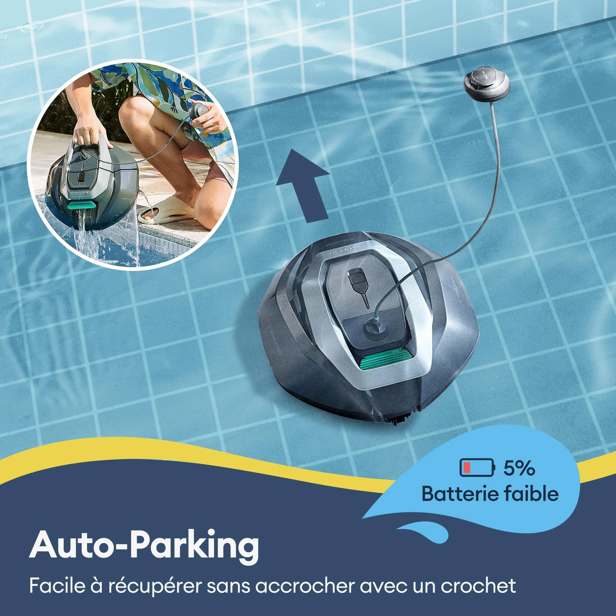 Ultenic Pooleco 10s Robot Piscine 80㎡ APP Contrôle Autonome 90min Nettoyage Fond Piscine Haute Aspiration