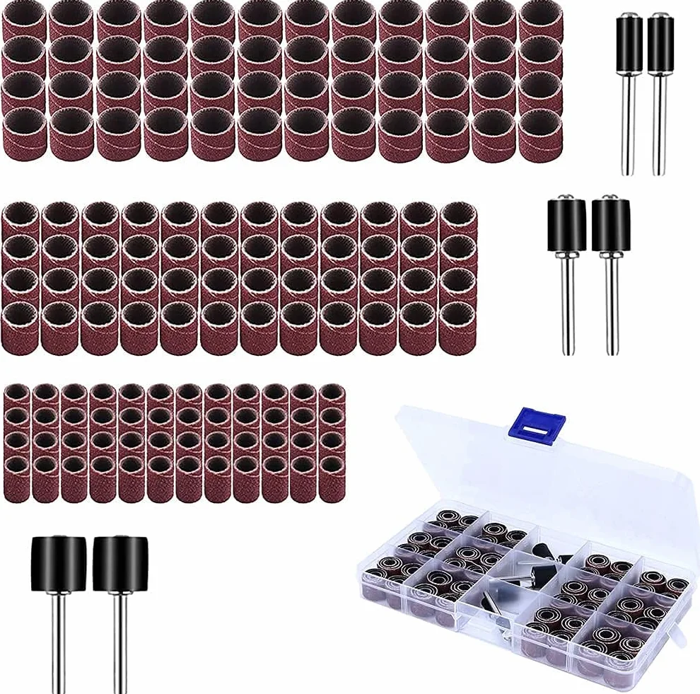 150 Pièces Tambour De Ponçage avec Bandes de Ponçage et Mandrin pour Dremel Outils Rotatifs