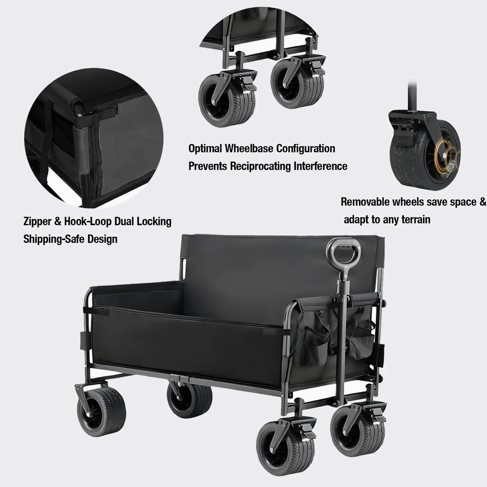 Nine point nine Chariot de Plage Transformable en Banc, Capacité de 445LBS Chariot Pliable, Charette de Transport avec Poignée Flexible, Charette avec roulettes (008 Black)