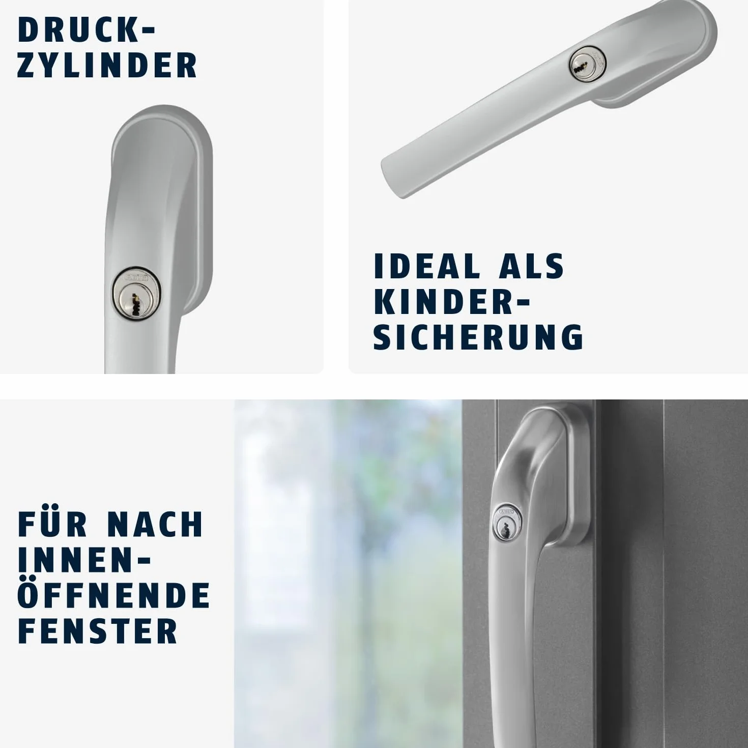 ABUS FG300 Poignée de Fenêtre Verrouillable avec Cylindre Poussoir, Sécurité Niveau 5, Argent
