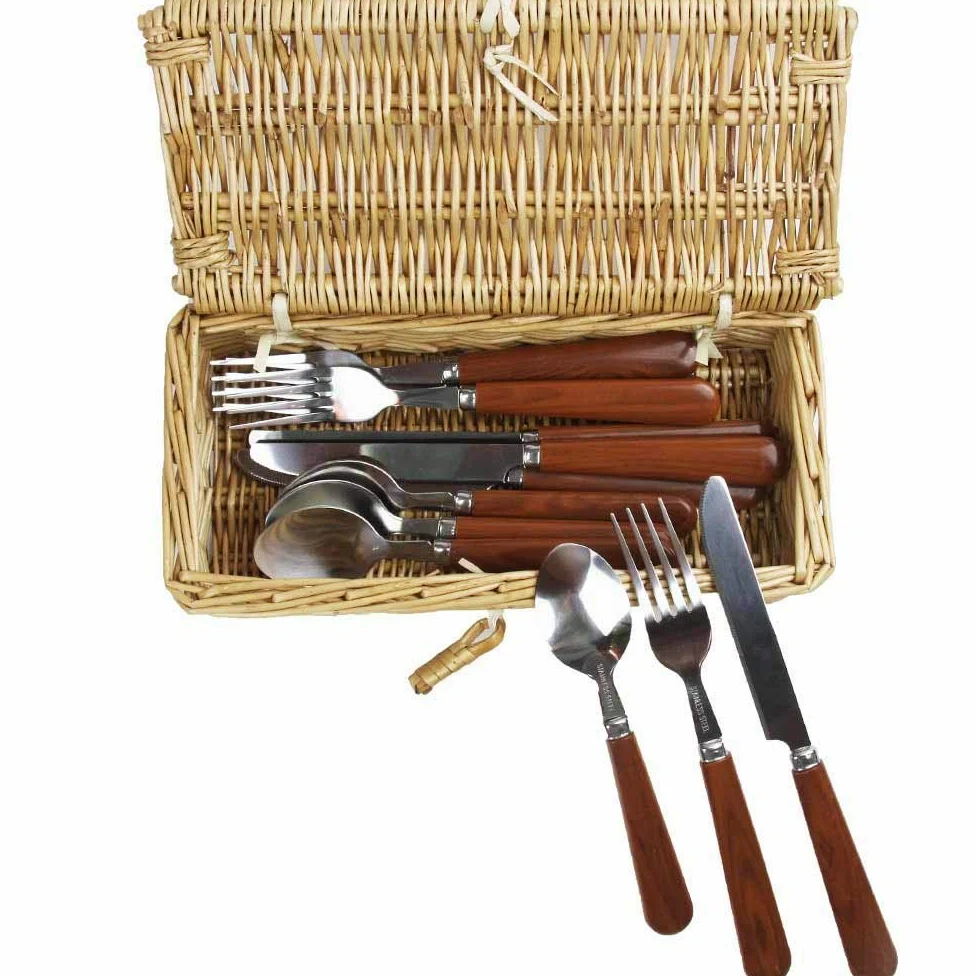 Les Jardins de la Comtesse - Panier Picnic Trocadéro - Complet pour 4 Personnes - Compartiment Amovible - Assiettes en Céramique et Verres à Vin en Verre - Tissu Beige à Pois Blancs - 50 x 33 x 25 cm