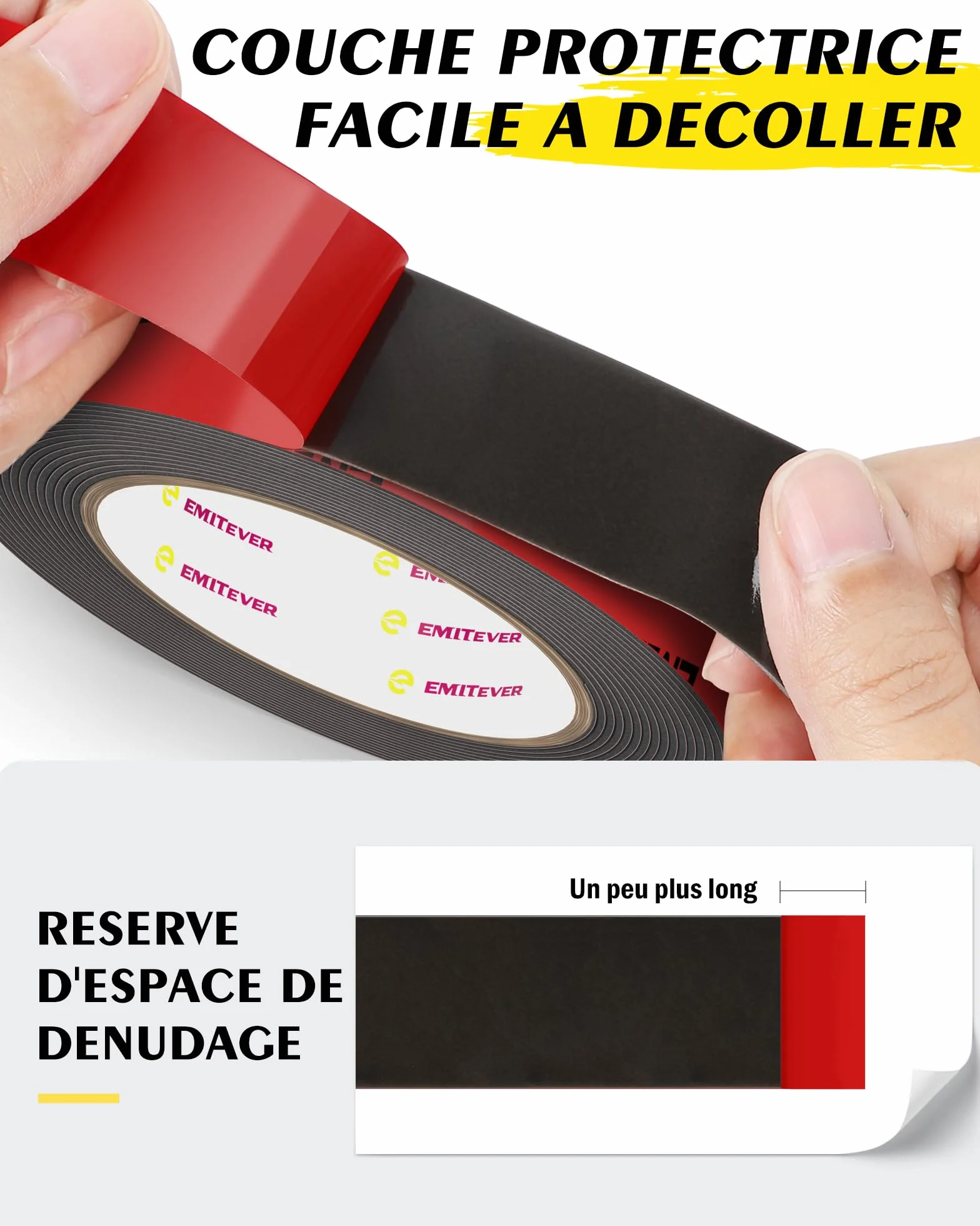 Ruban Double Face Extra Fort 25mm 5M Adhésif Acrylique Imperméable Noir