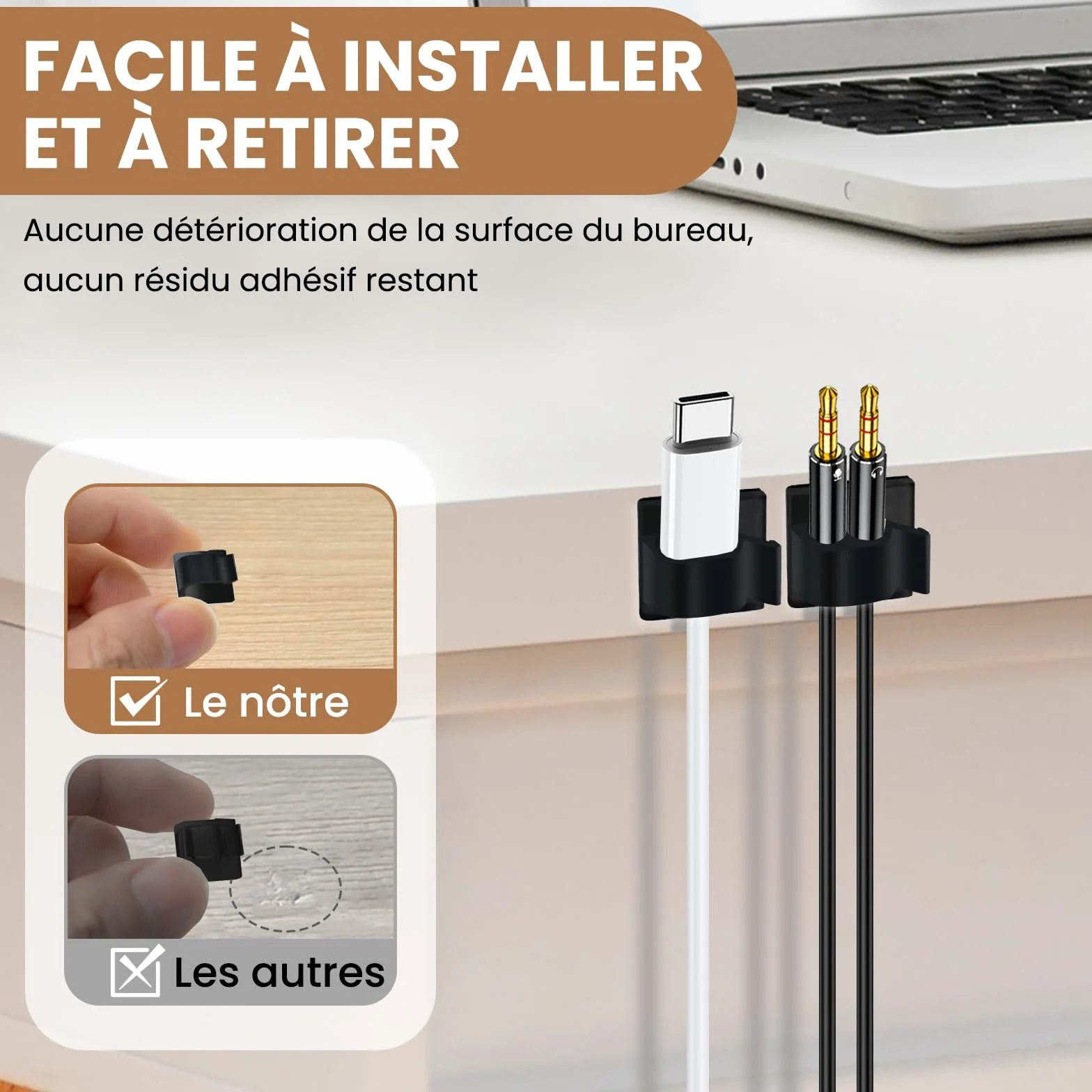 50 Pièces Attache Cable Adhésif, Clip Cable et Accroche Cable – Supports Gestion des Fils et Câbles Électriques, Noire