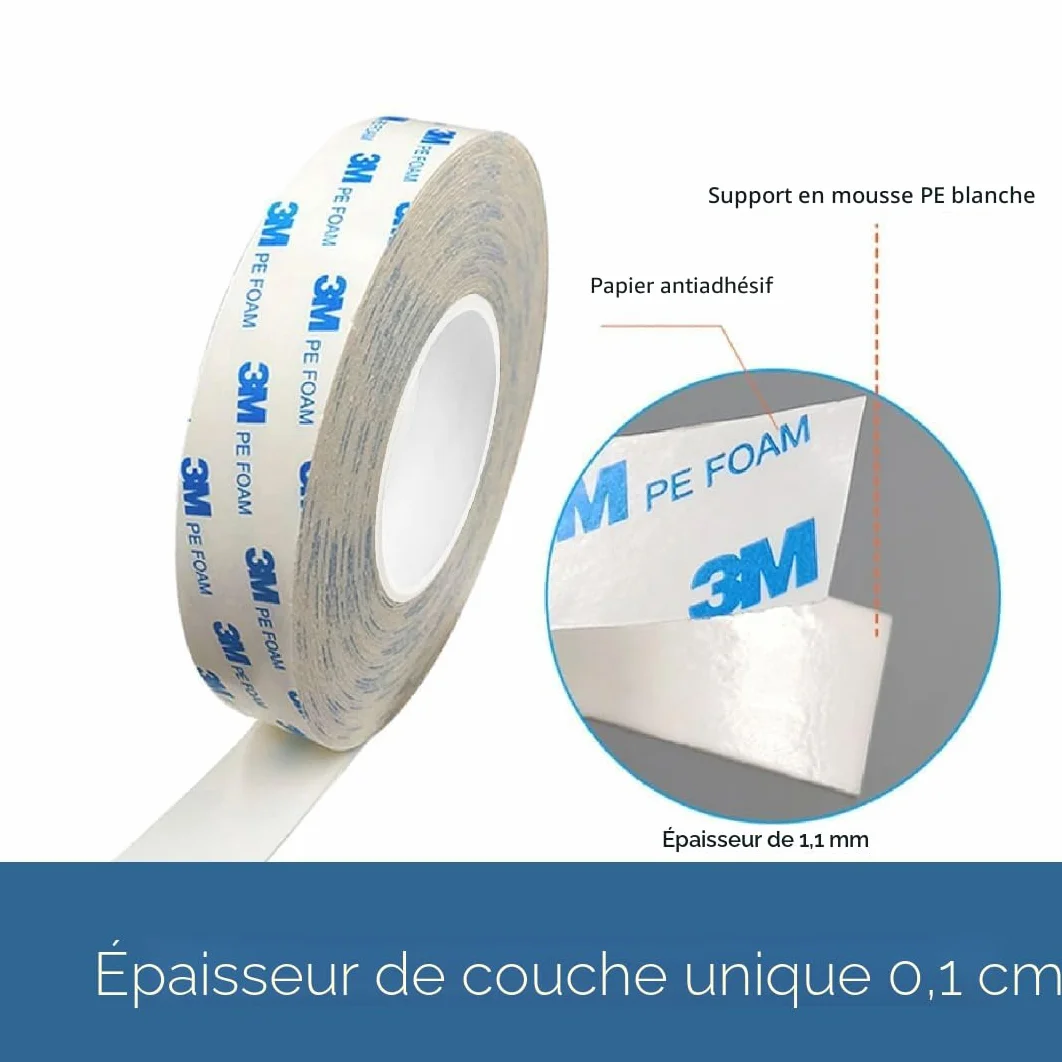 Ruban Adhésif Double Face 3M 1600T Étanche Mousse PE 19mm x 3m