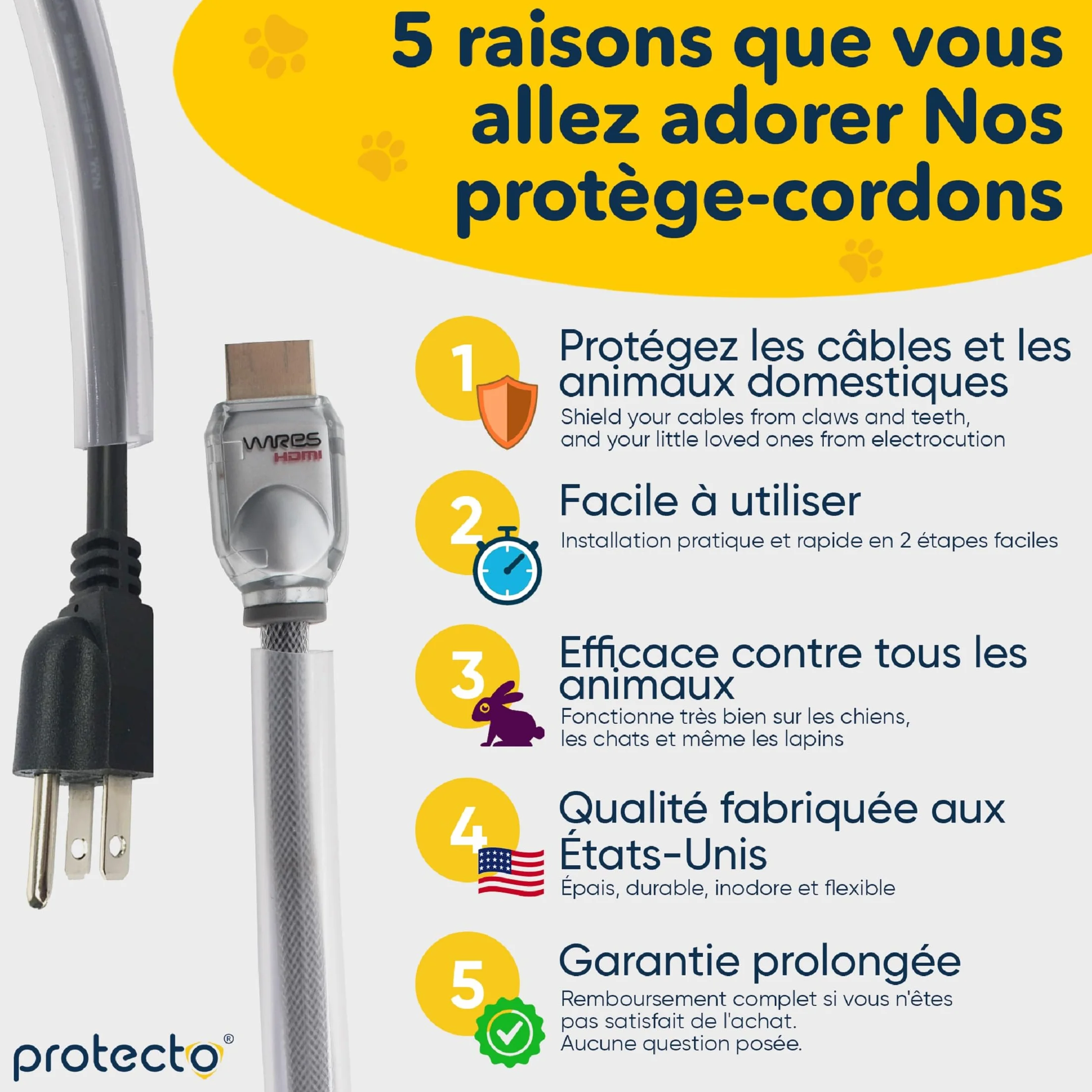 PROTECTO Gaine Protection Câble 3 m Ø 9 mm Anti-Morsure Transparente