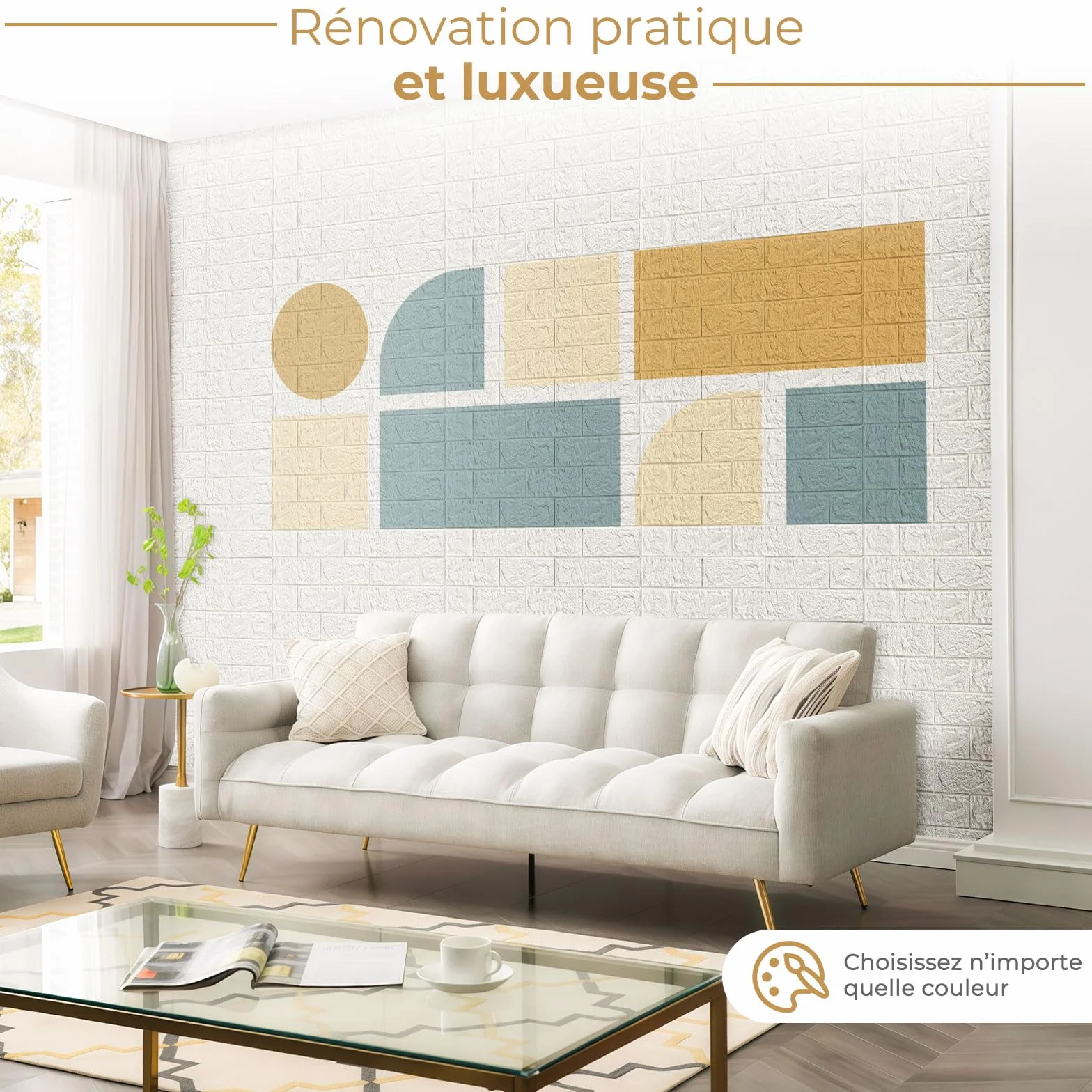 LeapBeast 10Pcs Papier Peint Mural 3D, Blanc Brique, Effet Pierre, Autocollant Adhésif Mousse Polyéthylène Amovible