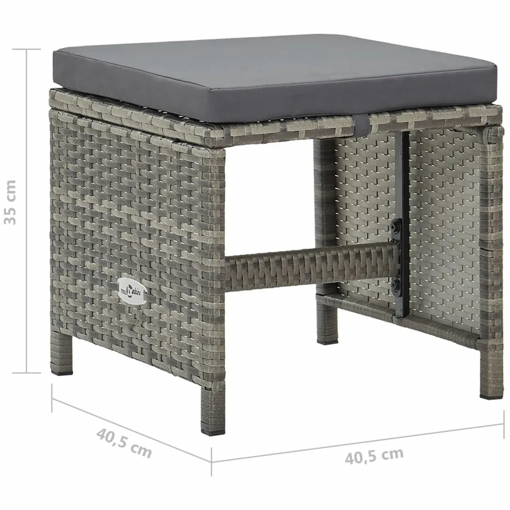 Tabourets de jardin lot de 4 avec coussins Résine tressée Gris
