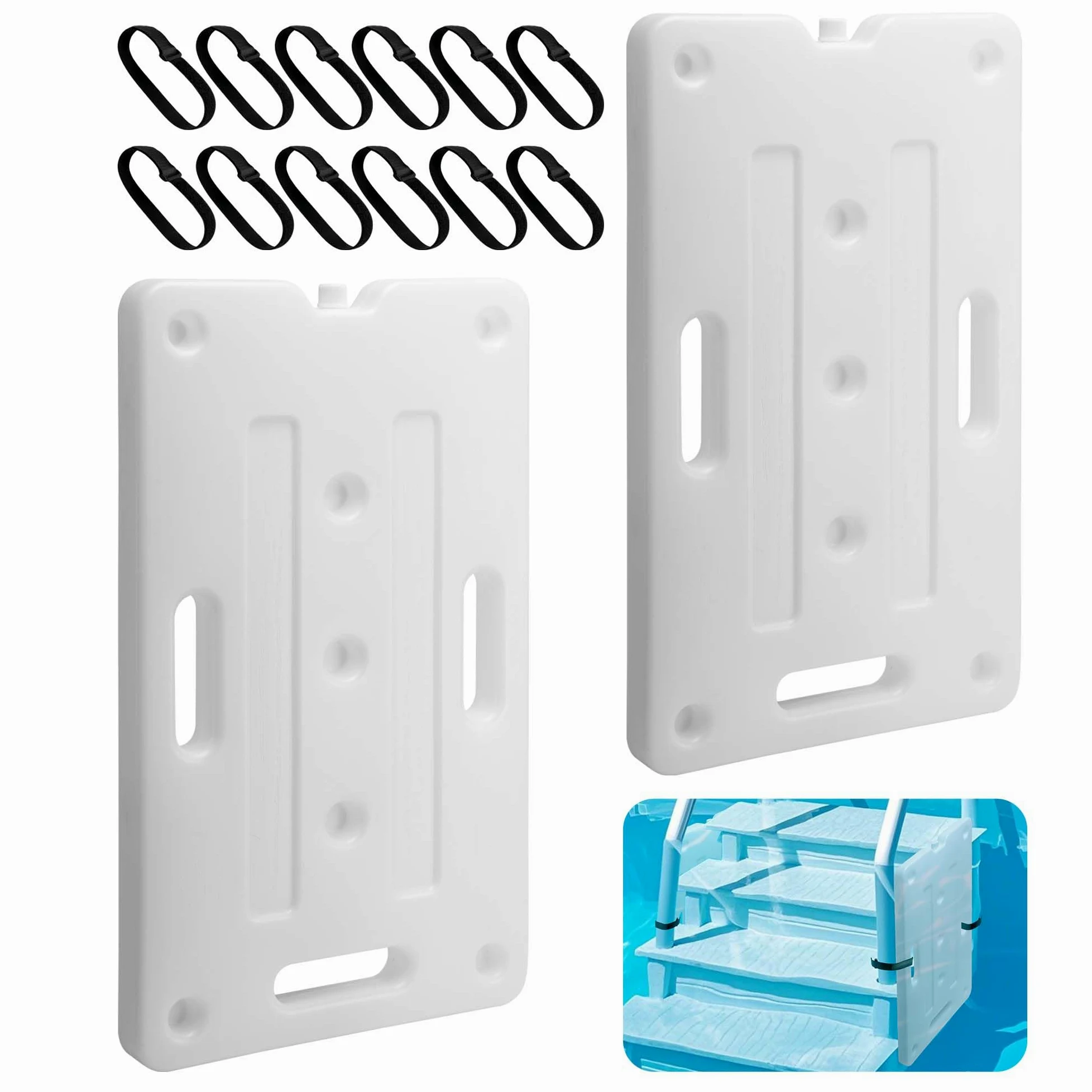 Lot de 2 échelles de piscine de 60 cm x 35 cm, poids de marche de piscine robuste, conteneur de poids d’escalier de piscine amovible pour remplissage facile d’eau et de sable en sous-sol