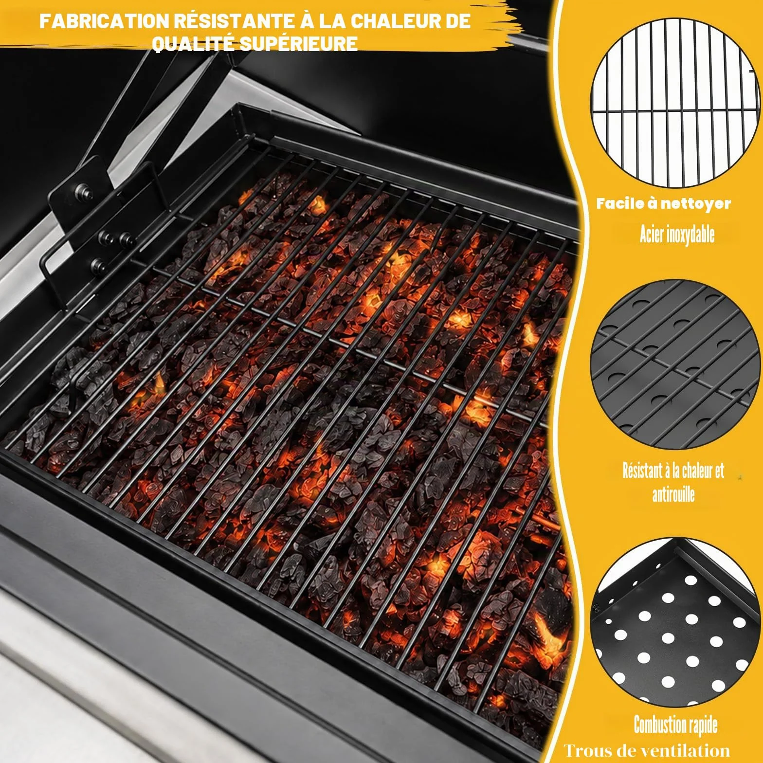GFTIME Plateau à charbon de bois réglable 38-71 cm pour barbecue Tepro Toronto, Taino Hero XL, Activa Angular, EL Fuego Montreal