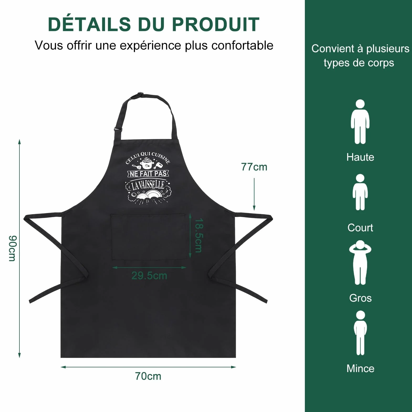 Tablier de Cuisine pour Homme, Tabliers de Cuisine Étanche Réglable Tablier Barbecue avec Poches Idée Cadeau Fête des pères