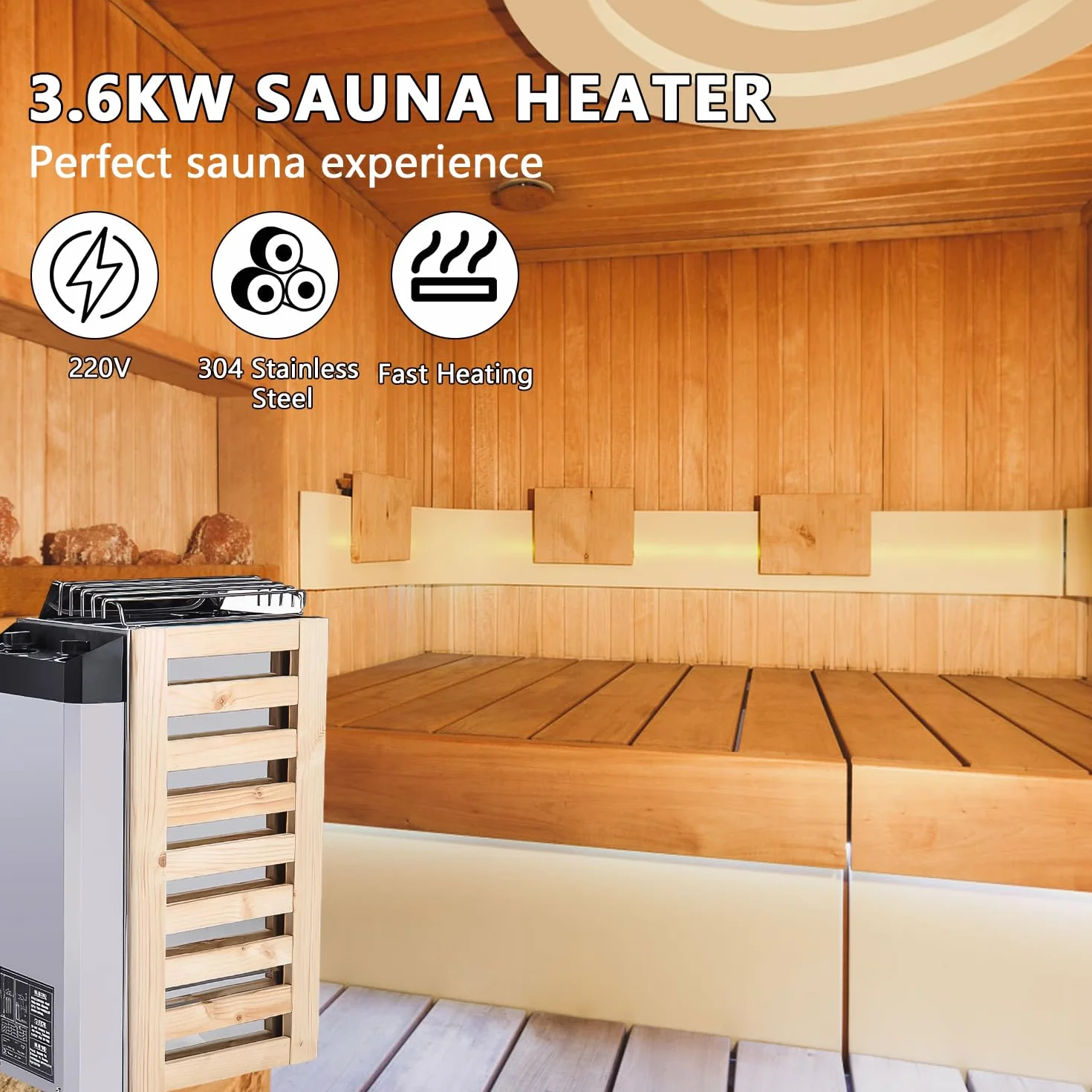 Poêle électrique pour sauna 3,6 kW 220 V acier inoxydable