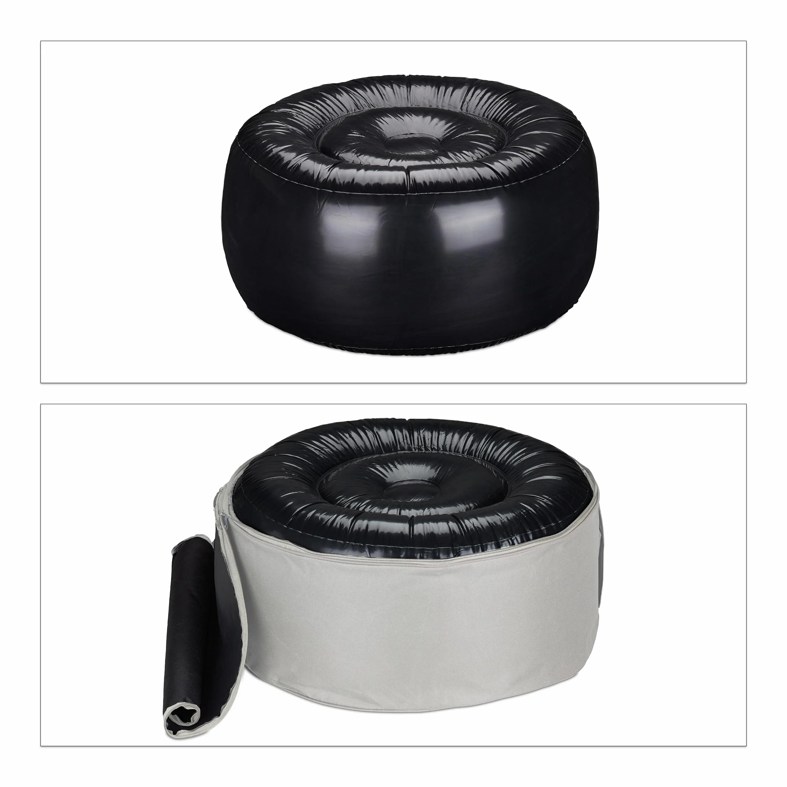 Relaxdays Pouf Gonflable, Tabouret Rond, H x D : 26 x 56 cm, pour extérieur (Jardin, Balcon, Camping), crème
