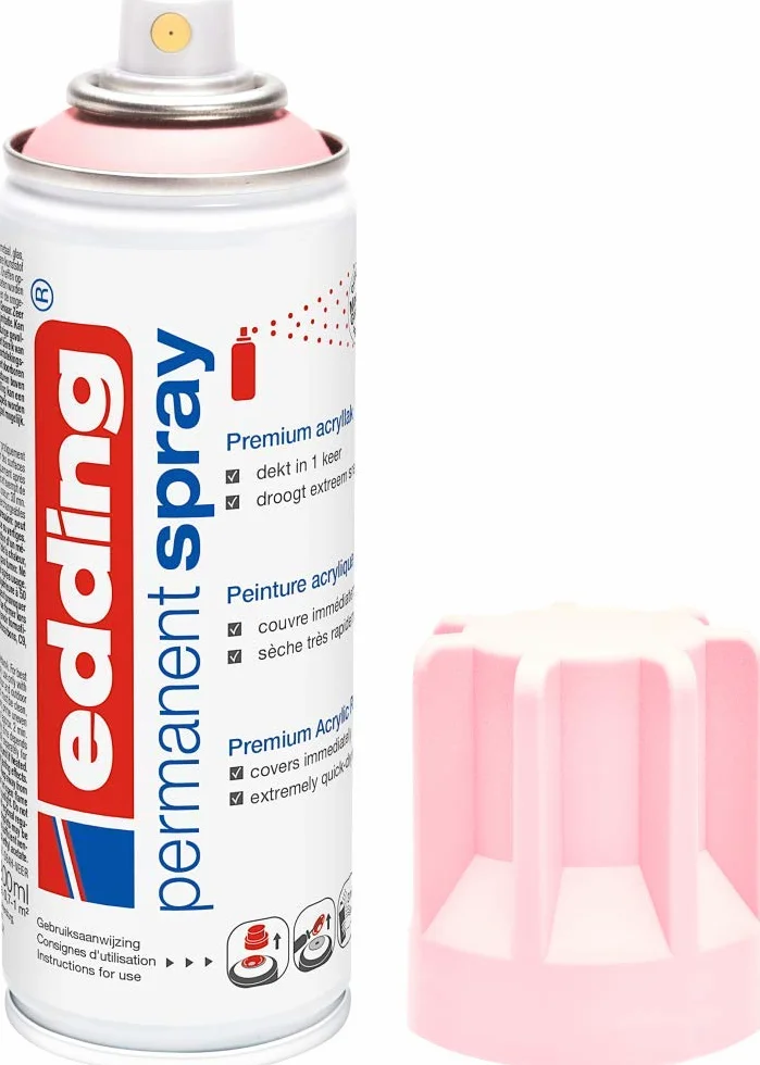 edding 5200 Permanent Spray Pastel Rose Matt 200 ml Acrylic Paint for Glass, Metal, Wood, Ceramic, Plastic, Canvas