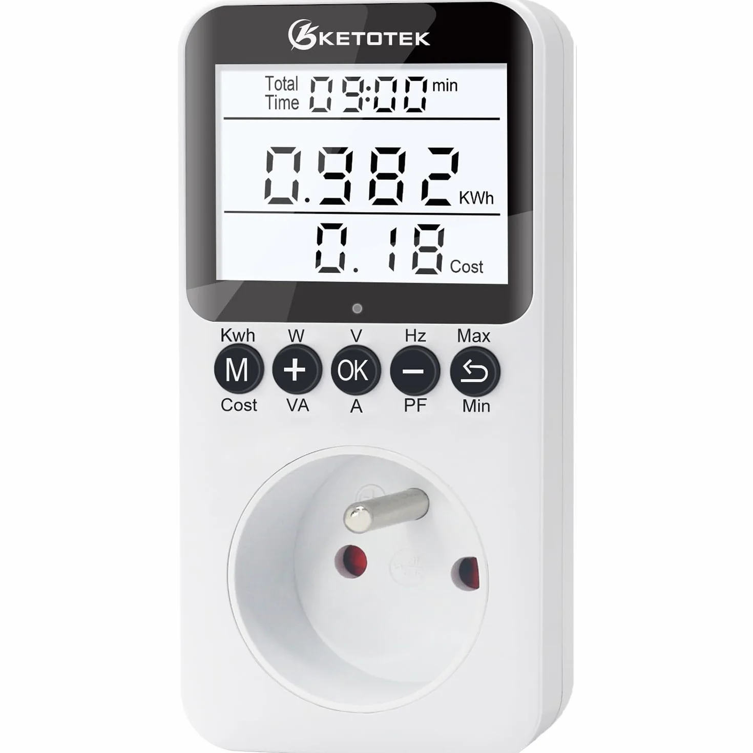 KETOTEK Wattmètre Prise Compteur d'Énergie, Écran LCD Rétroéclairé, Protection Contre Les Surcharges 3680W