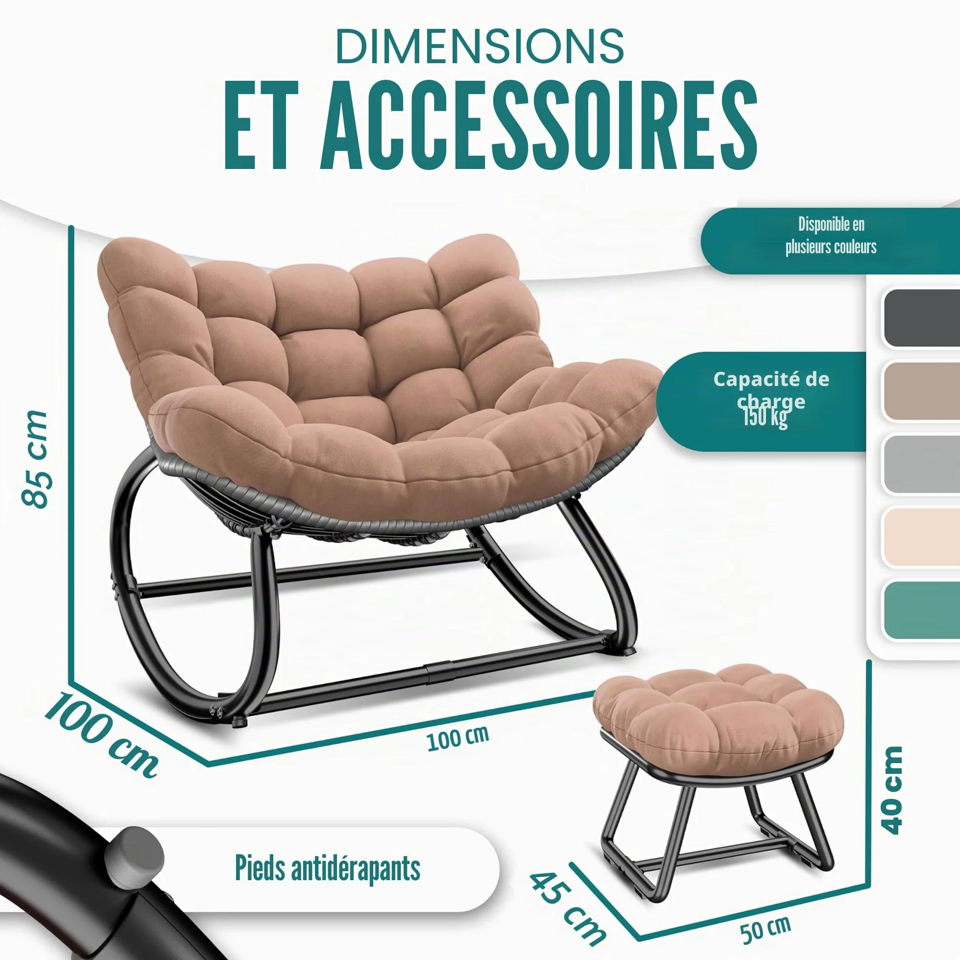 KESSER Fauteuil à Bascule pour l'intérieur et l'extérieur - Charge maximale : 120 kg - Fauteuil de Relaxation avec Pieds antidérapants - Résistant aux intempéries (Taupe, XXL Chillexer Pro)