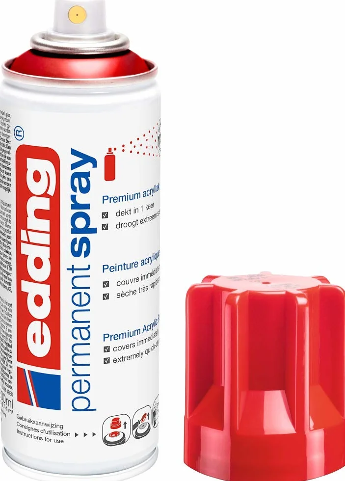 Edding 5200 Permanent Spray Traffic Red Glossy 200 ml Acrylic Paint for Glass Metal Wood Ceramic Plastic Canvas
