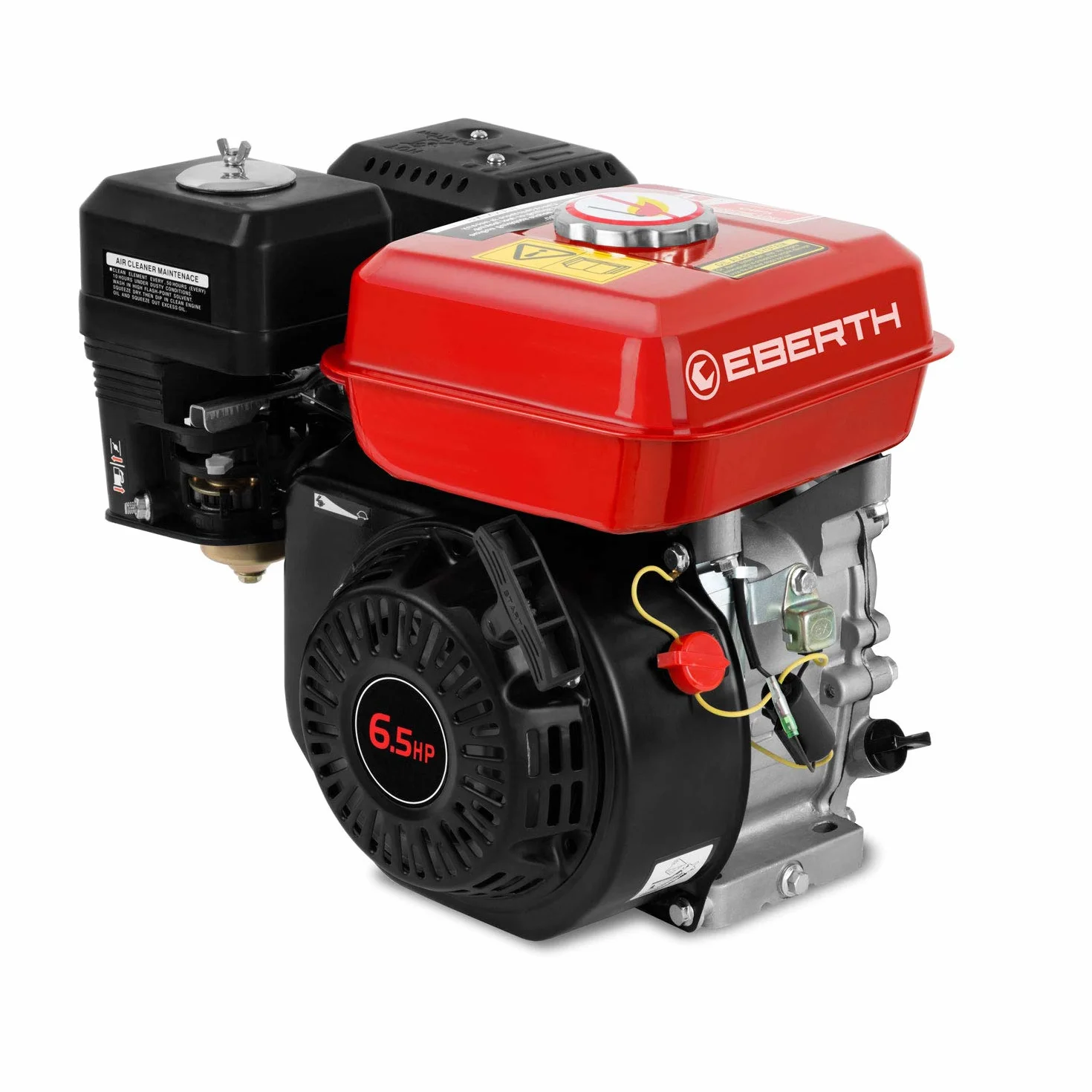EBERTH 6,5 CV Moteur thermique à essence Moteur de kart avec arbre de 19,05 mm Ø, sécurité contre manque d'huile, 4 temps, 1 cylindre, 196 ccm cylindrée, refroidissement air, démarrage câble