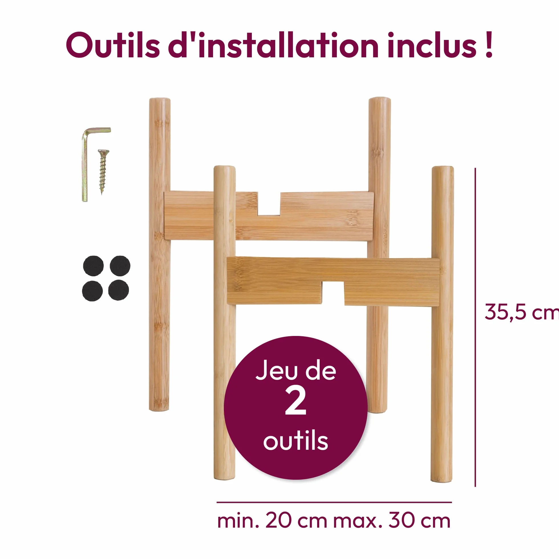 Gadgy Support pour Plantes Intérieur Bambou Réglable Ensemble 2 Pièces Pots Ø 20-30 cm Décoration Maison Moderne