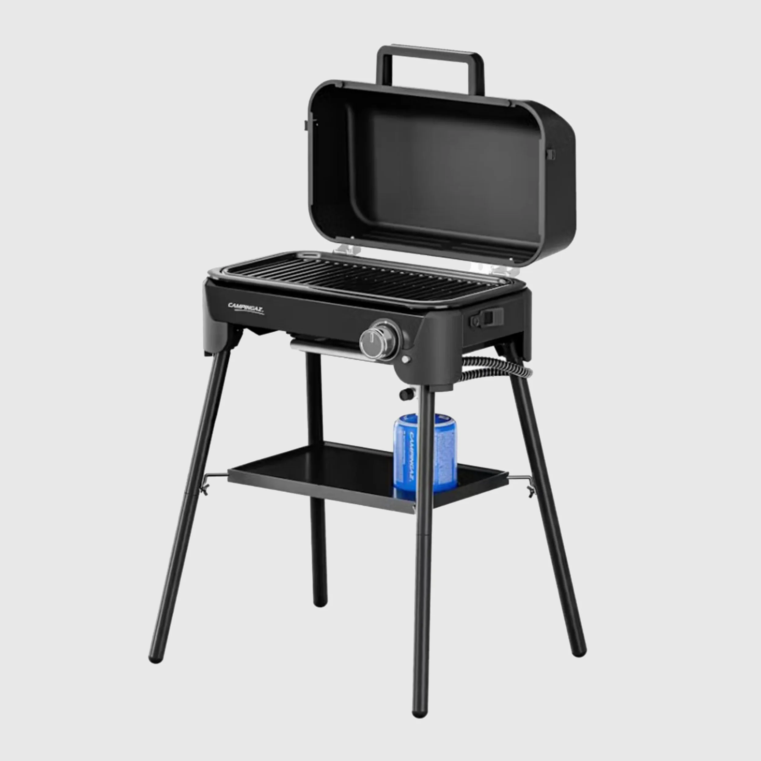 Campingaz Tour & Grill S Barbecue à gaz | Utilisable comme barbecue de table ou sur pied | Barbecue portable avec couvercle & pieds amovibles | Pour camping, balcon et terrasse | 2400 W
