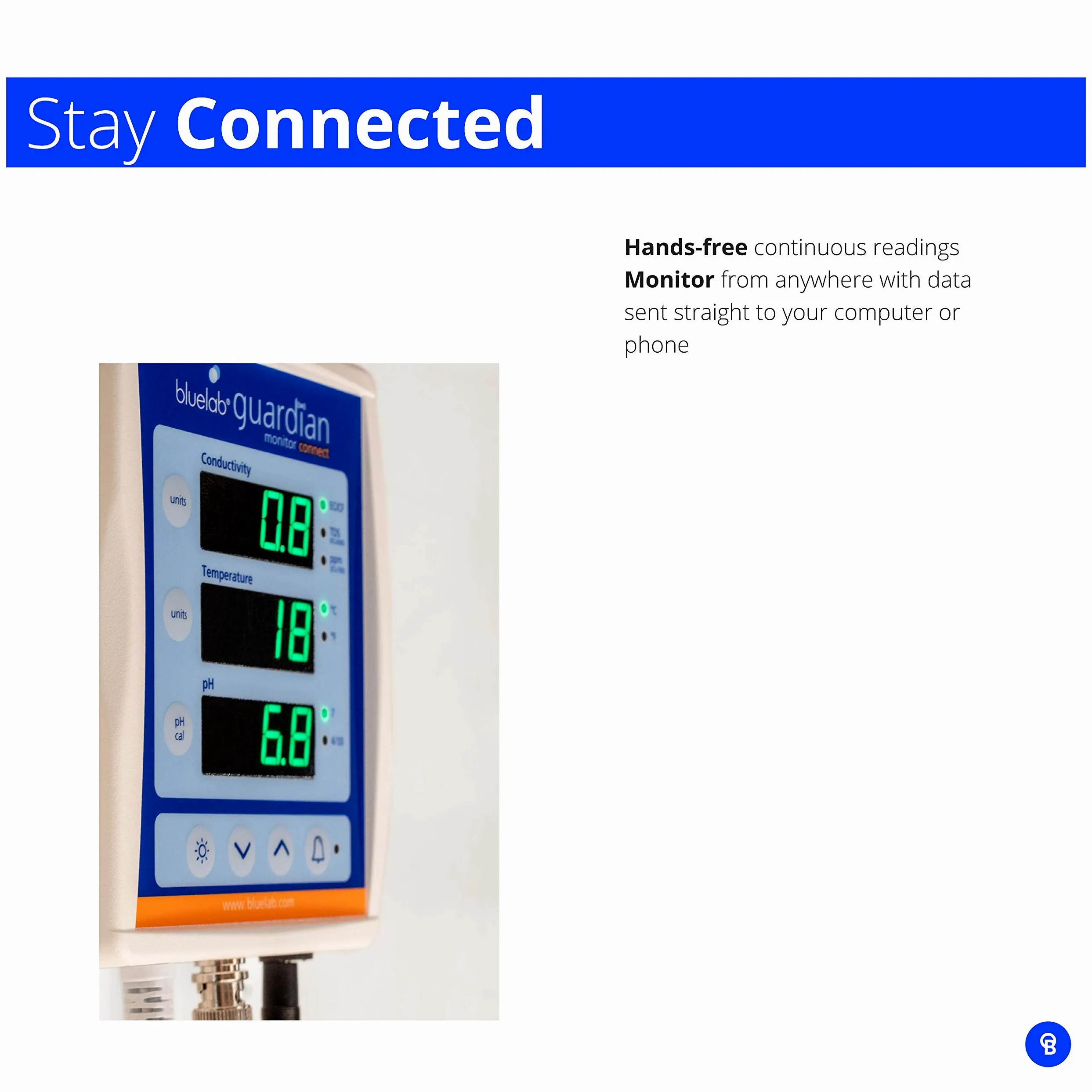 Bluelab MONGUACONIN Guardian Monitor Connect Inline Monitoring - Capteur en Ligne pour EC et pH - pH-mètre, EC-mètre, conductimètre