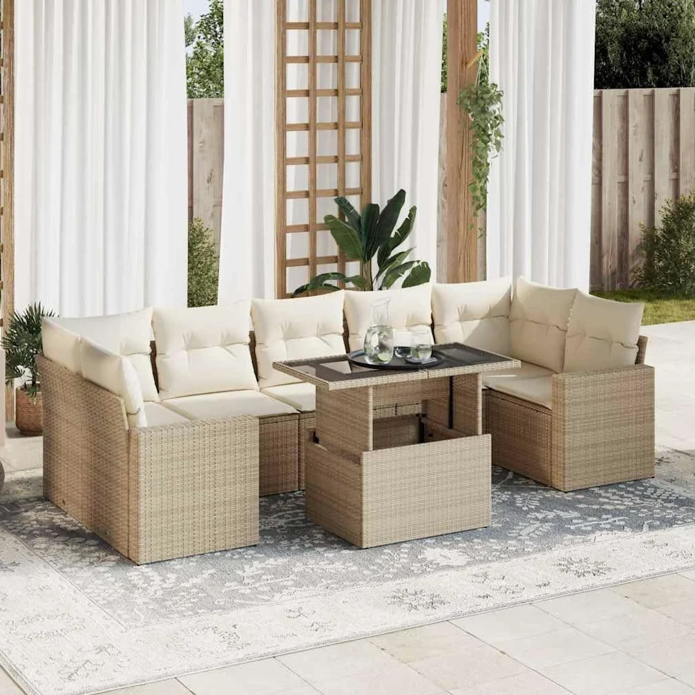 vidaXL Salon de Jardin avec Coussins 8 pcs Beige résine tressée