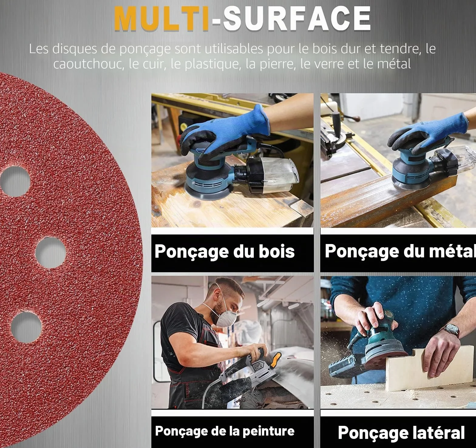 Disque de Ponçage 125mm 105PCS Papier Abrasif 8 Trous Grain 40-600 pour Ponceuse Excentrique