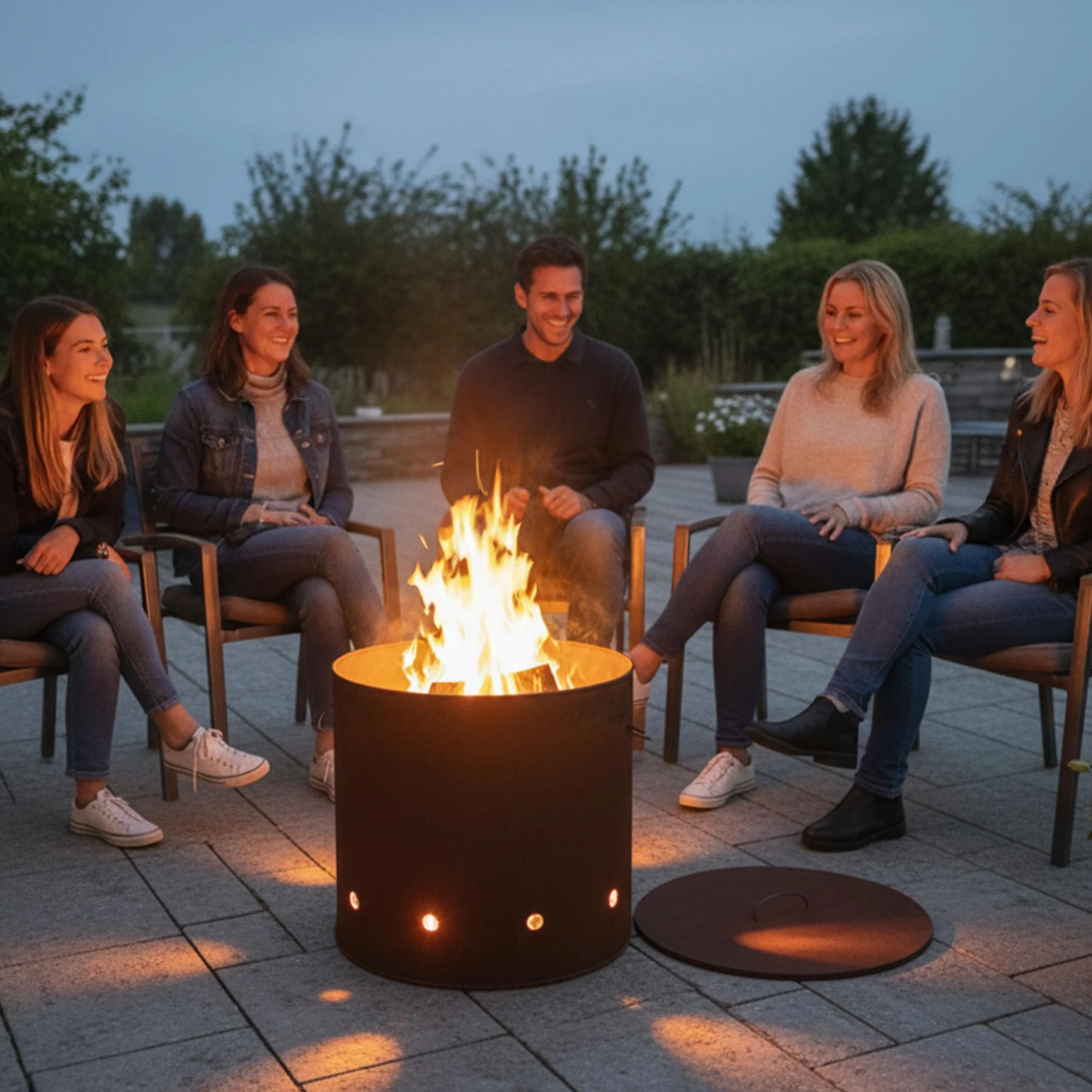 Relaxdays Tonneau à feu en Acier Corten, Aspect rouillé, H45xD49,5cm, brasero avec Couvercle, Brun rougeâtre XL